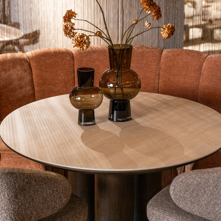 Ritz Brown Oak Veneer & Ceramic Top Round Dining Table - 120cm by Richmond Interiors