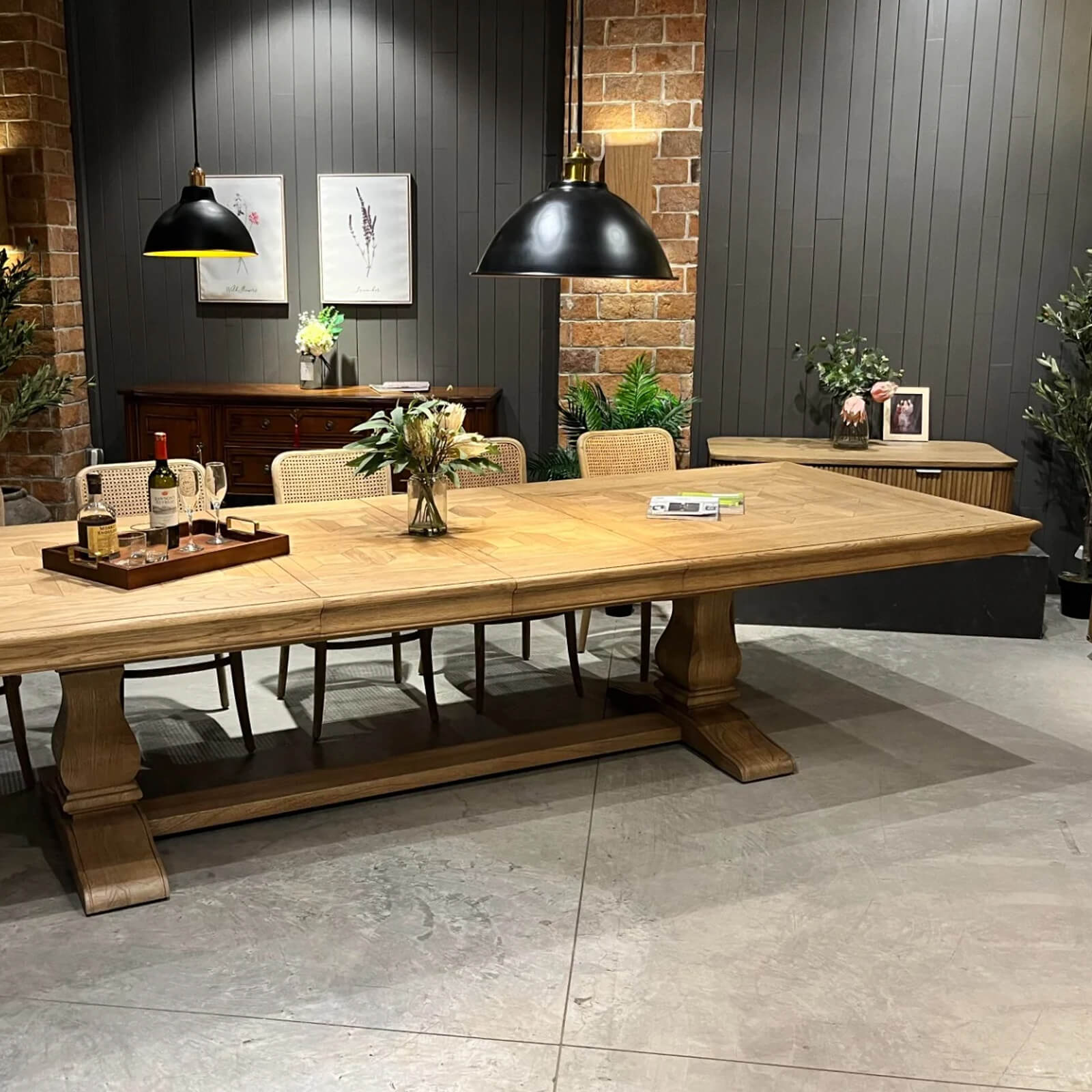 Bath Extending Oak Parquet Dining Table by Keiichi