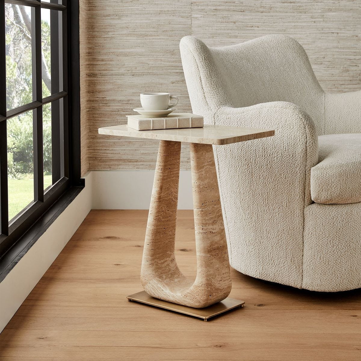 About Turn Side Table in Travertine by Uttermost