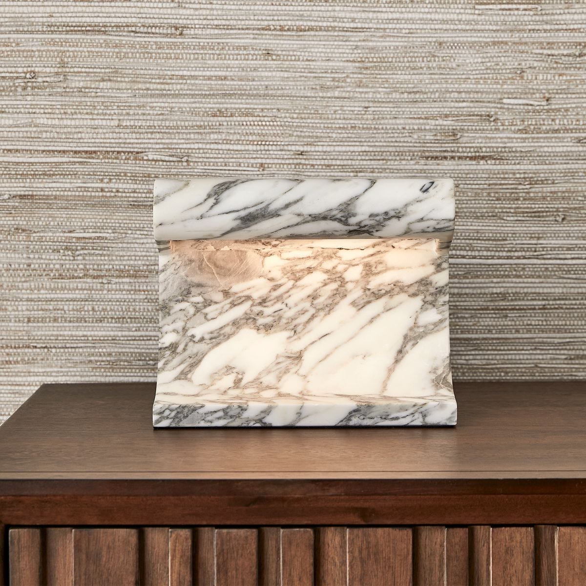 Carved Beam Rechargeable Mini Lamp in Arabescato Marble by Uttermost
