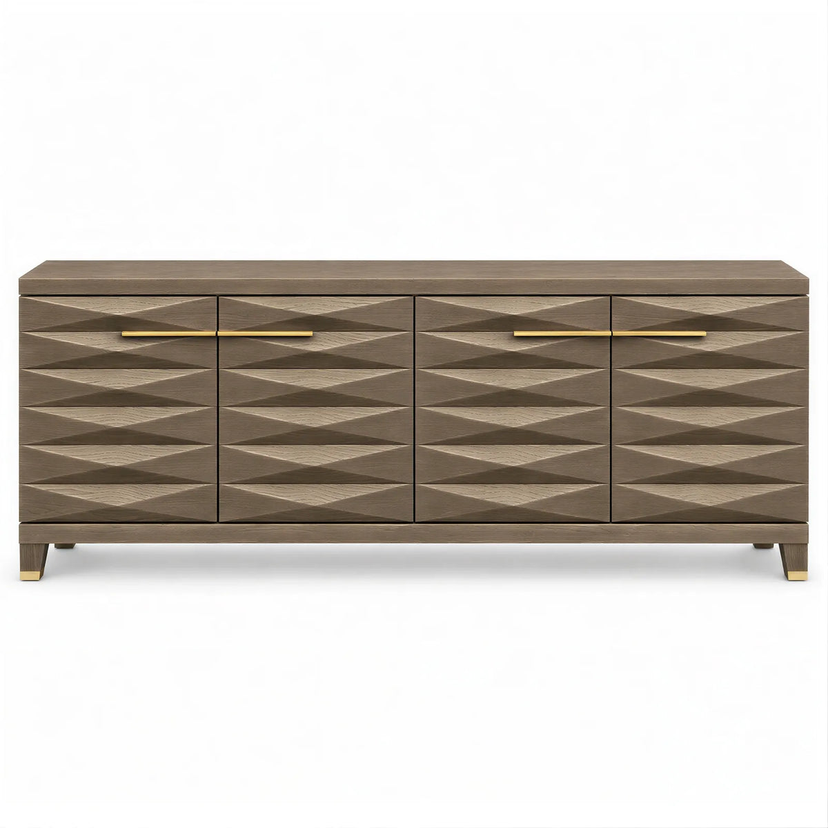 Cassis Sideboard Grey Taupe Textured Oak Veneer 4 Door with Brass Handles - Grey Taupe Berkeley Designs