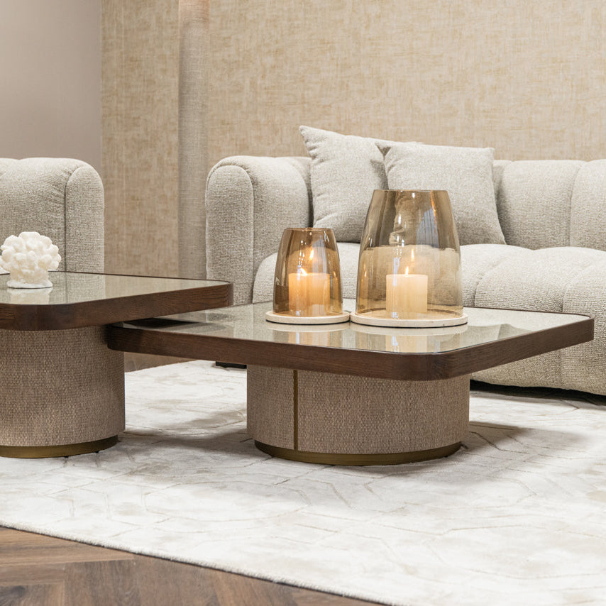 Willox Brown Oak & Beige Linen Coffee Table (Set of 2) by Richmond Interiors