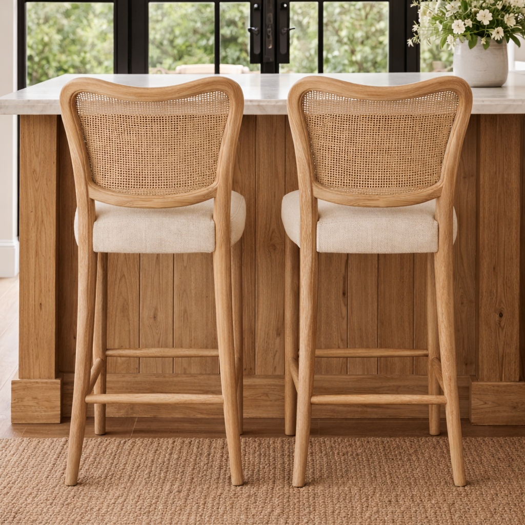 Chadlington Rattan and Natural Linen Counter Stool by Keiichi