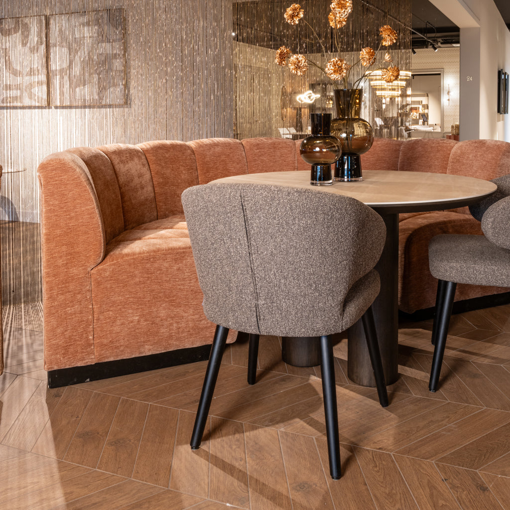 Ritz Brown Oak Veneer & Ceramic Top Round Dining Table - 120cm by Richmond Interiors