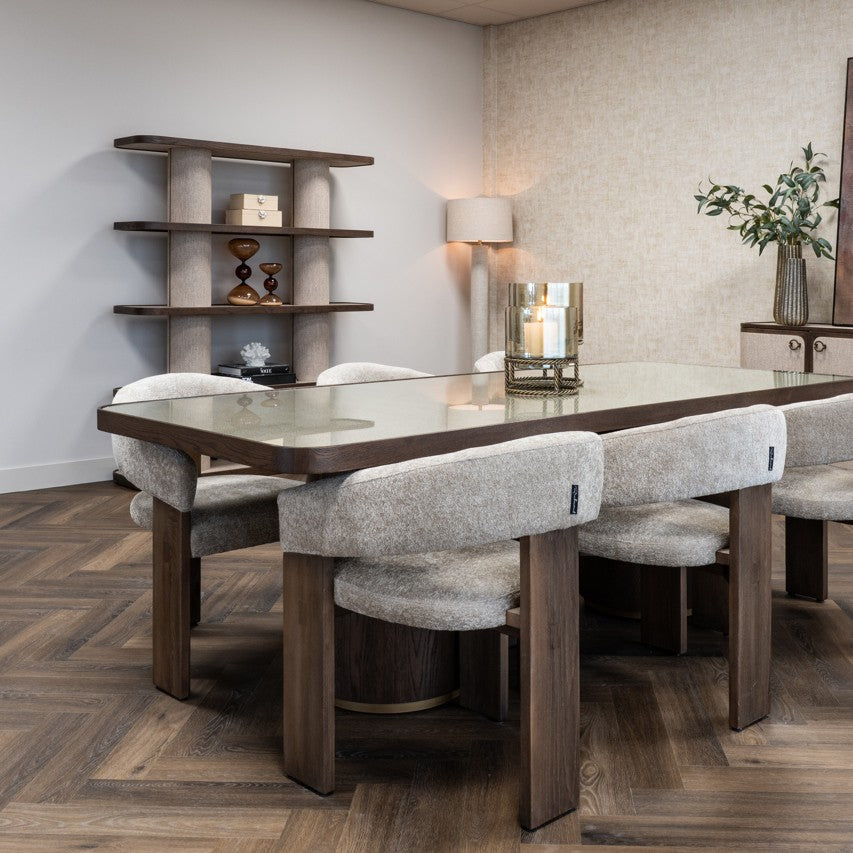 Willox Brown Oak & Beige Linen Display Cabinet by Richmond Interiors