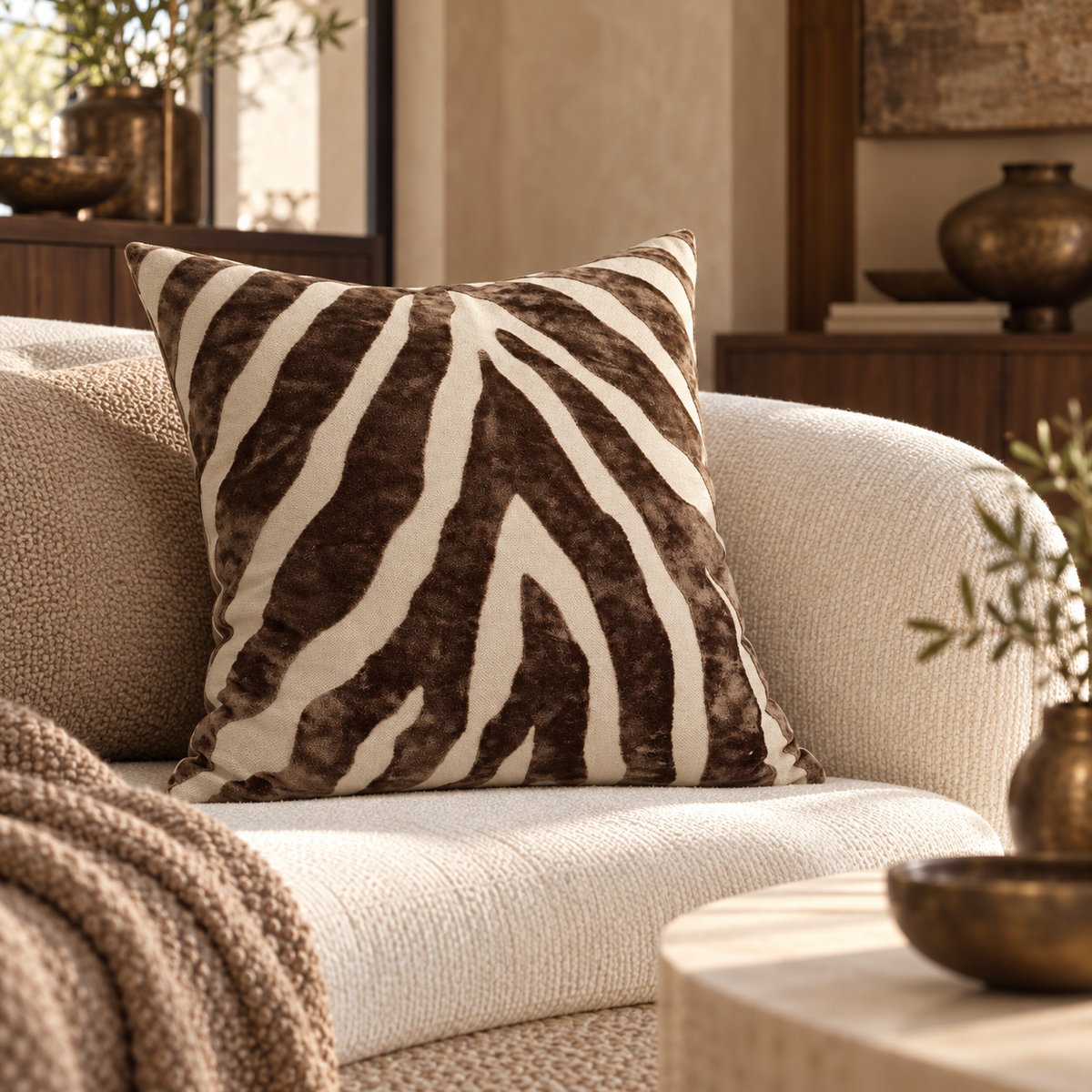 Zebedeedodah Zebra Chocolate Velvet Cushion 43 cm Malini