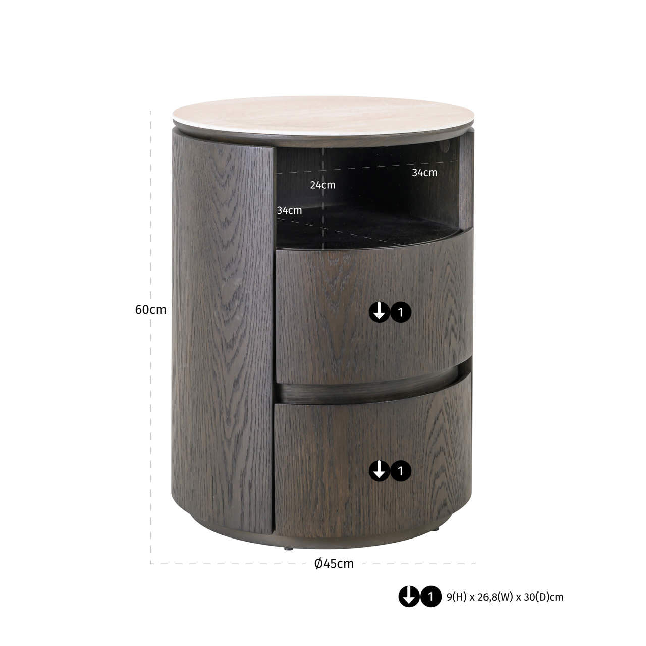 Nando Brown Oak 2-Drawer Bedside Table by Richmond Interiors