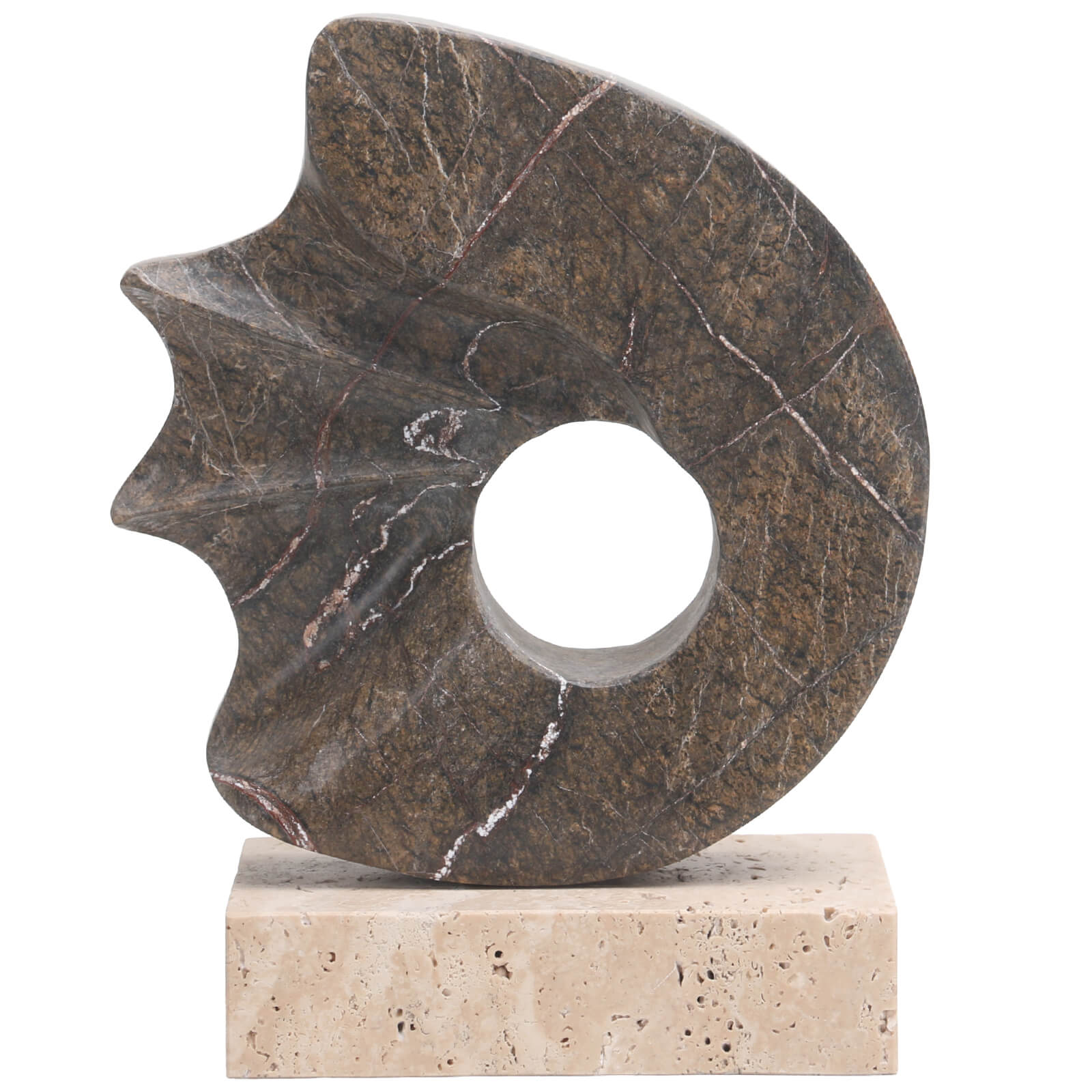 Geometric Sculpture in Brown Marble by Keiichi