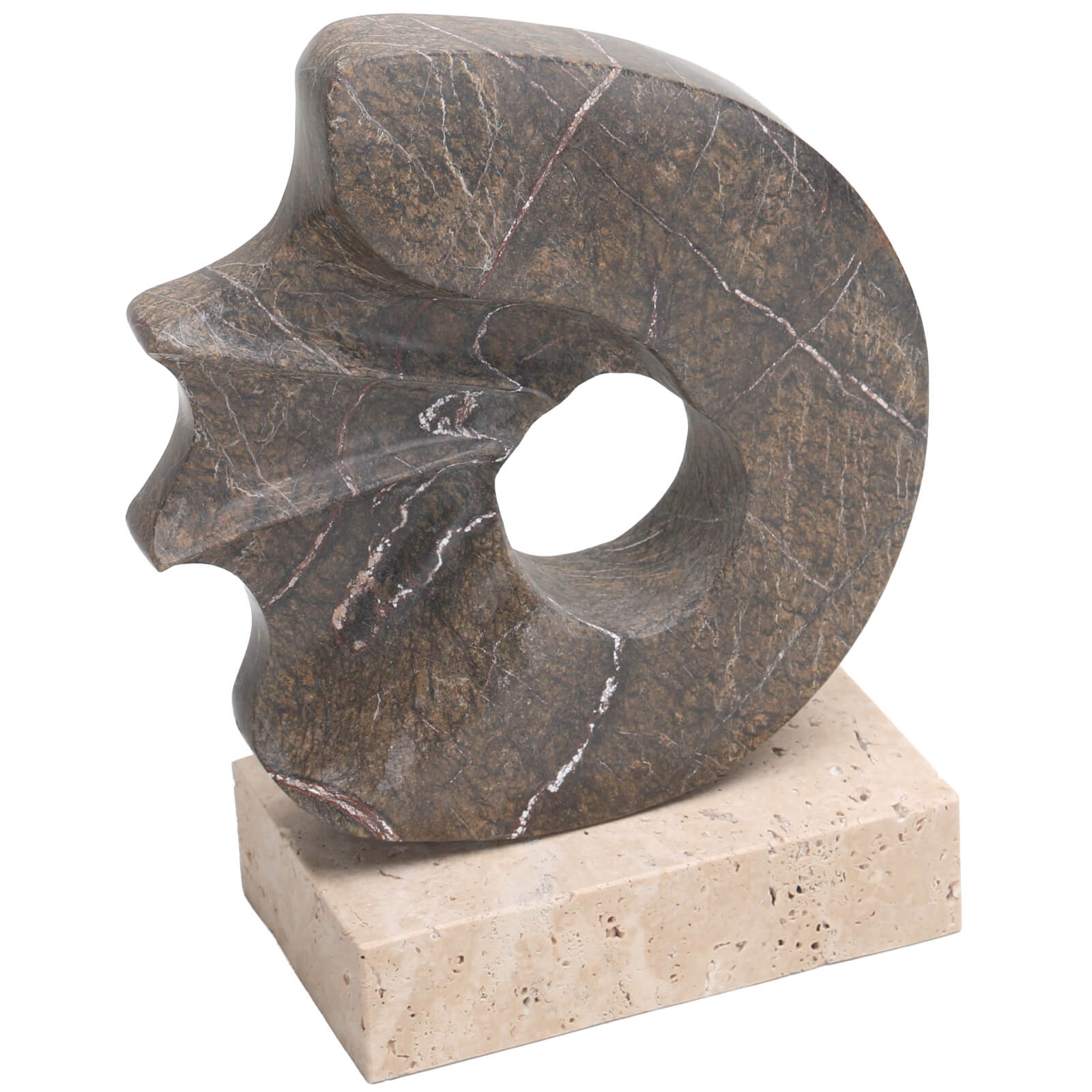Geometric Sculpture in Brown Marble by Keiichi