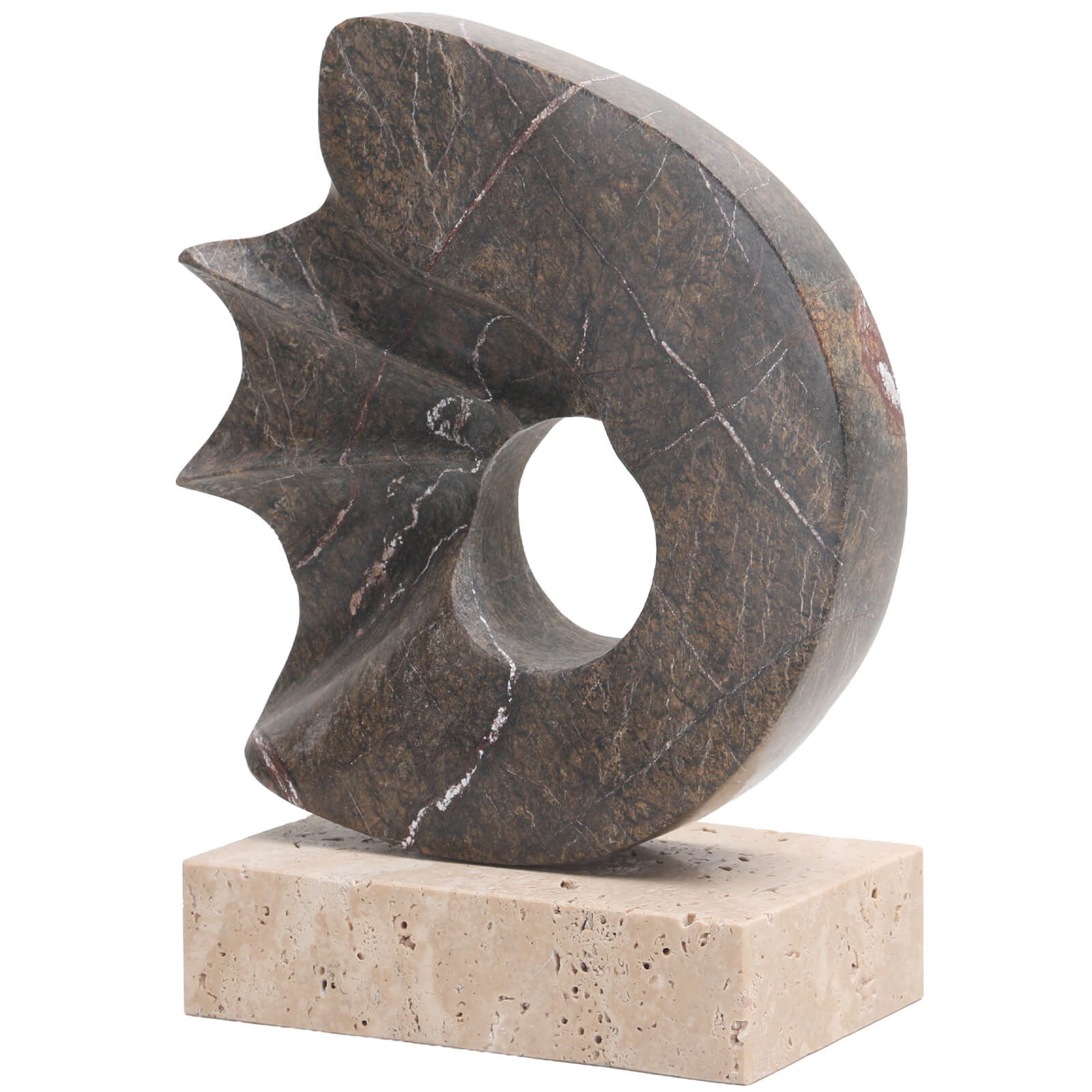 Geometric Sculpture in Brown Marble by Keiichi