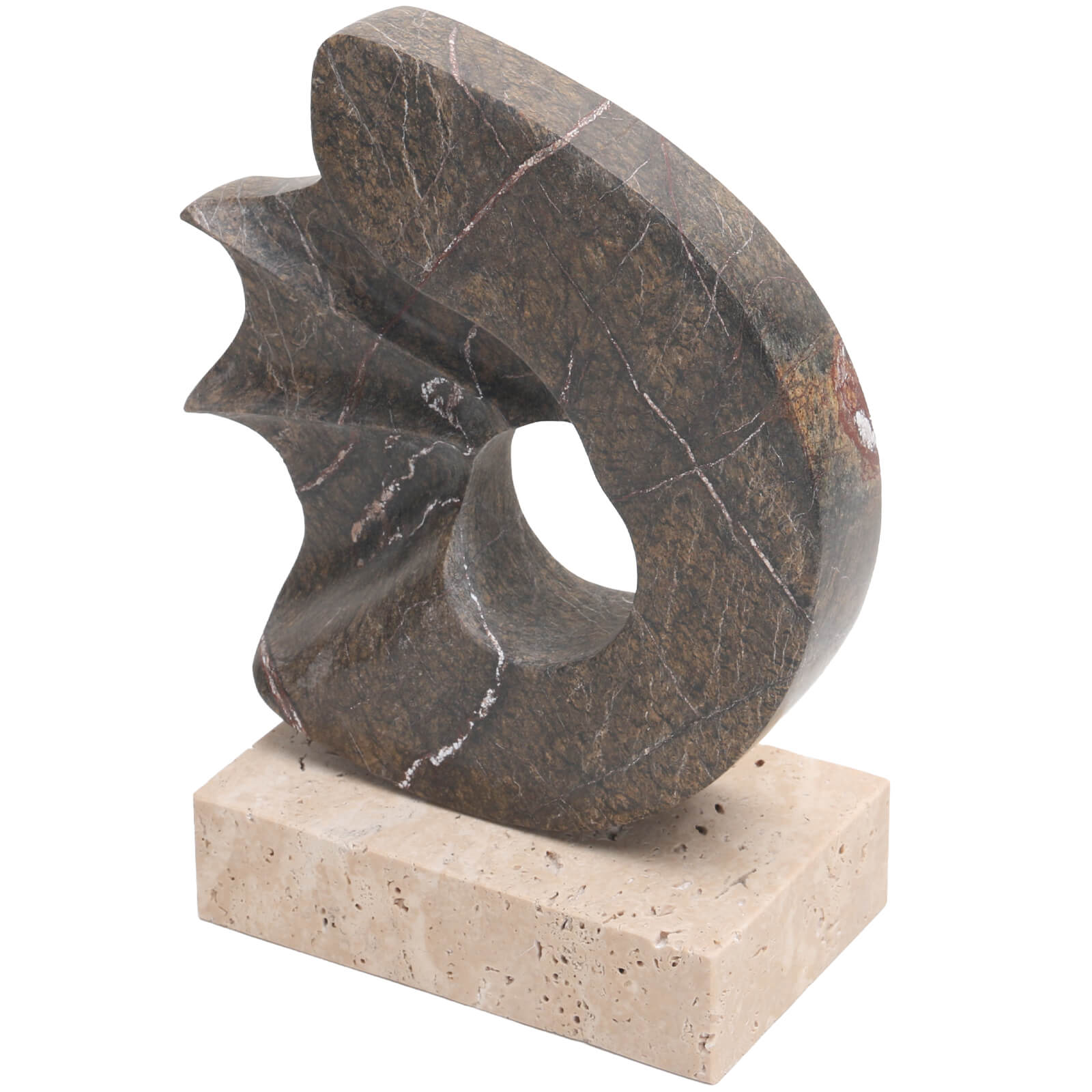 Geometric Sculpture in Brown Marble by Keiichi