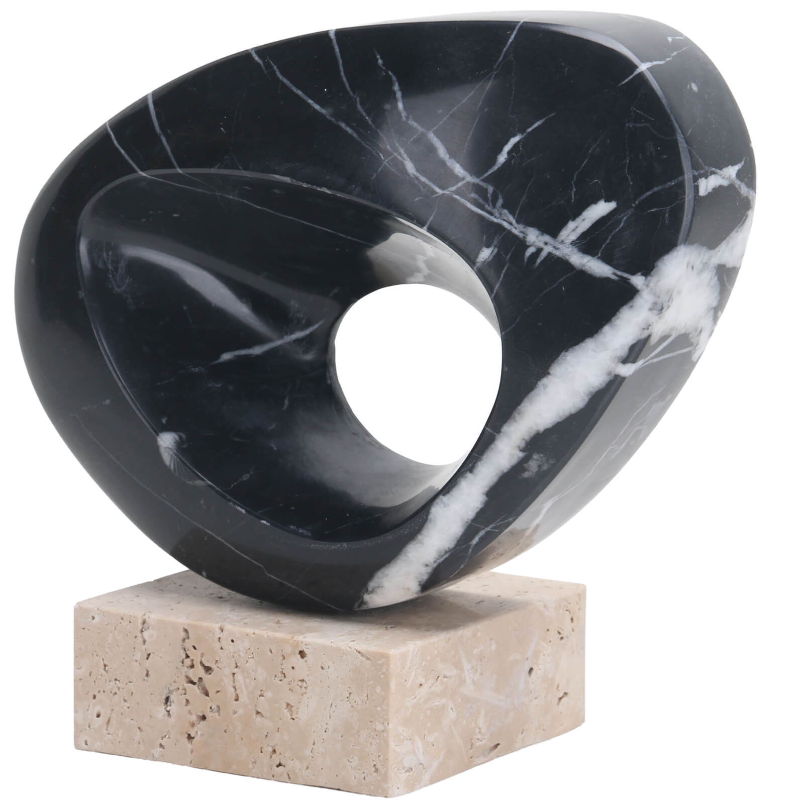 Geometric Sculpture in Black Marble by Keiichi