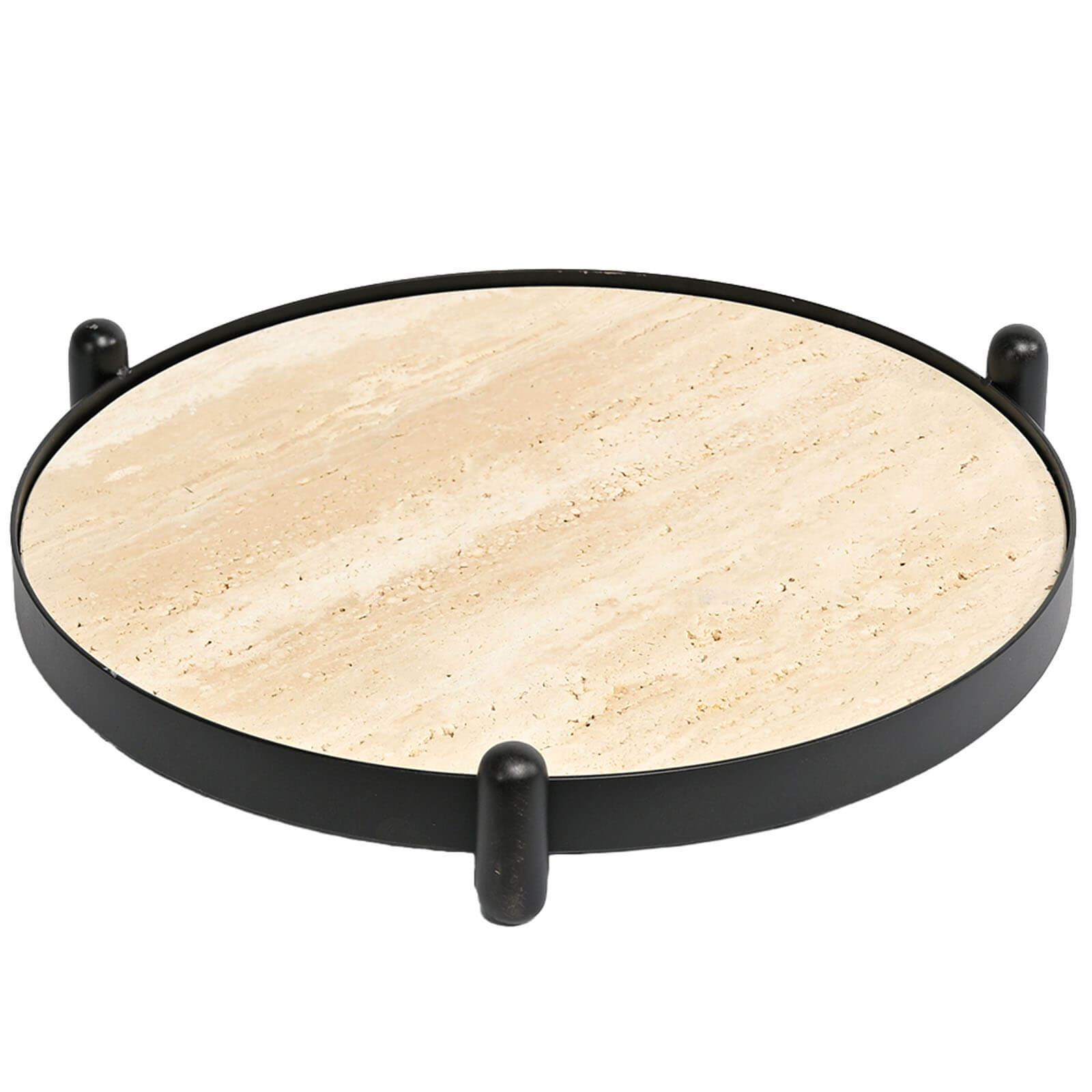 Metal Framed Round Tray in Travertine by Keiichi