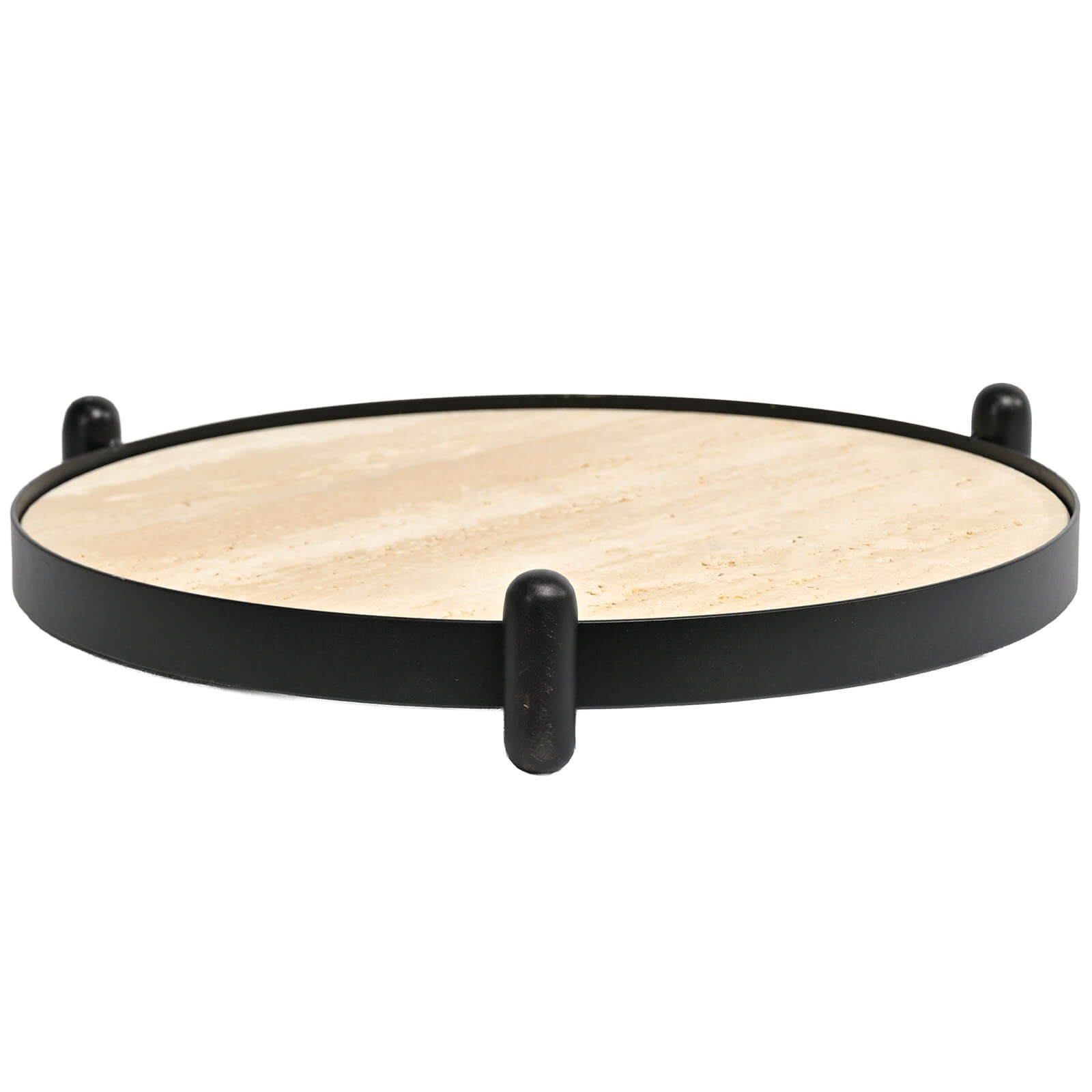 Metal Framed Round Tray in Travertine by Keiichi