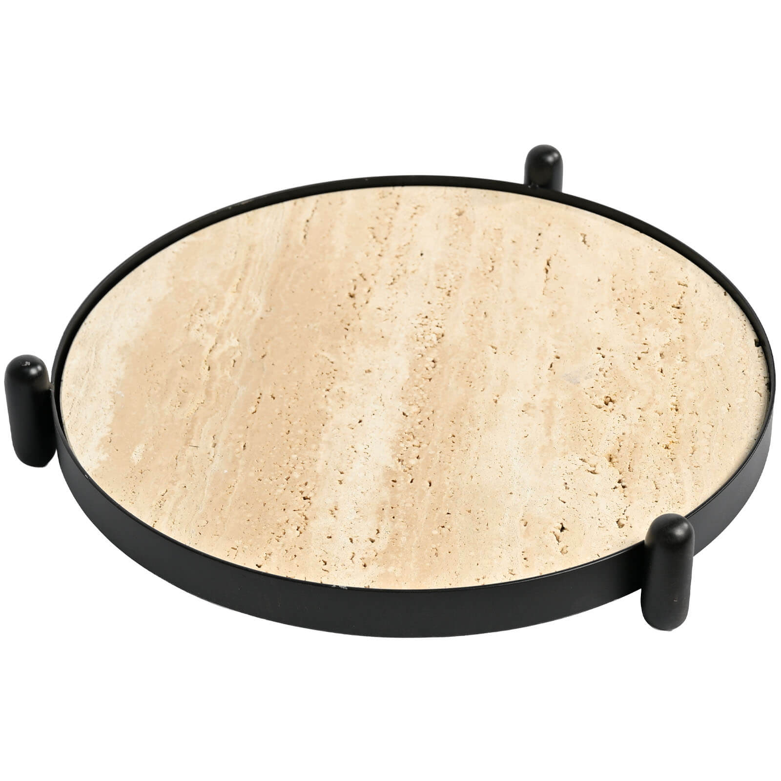 Metal Framed Round Tray in Travertine by Keiichi