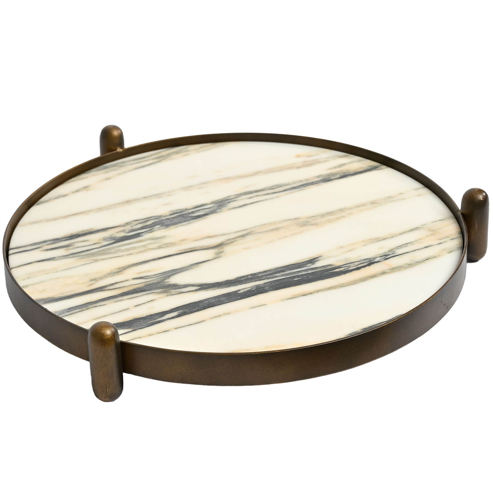 Metal Framed Round Tray in Landscape Marble by Keiichi