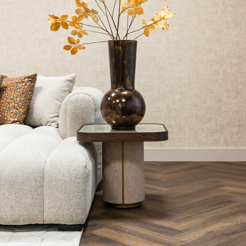 Willox Brown Oak & Beige Linen Side Table by Richmond Interiors