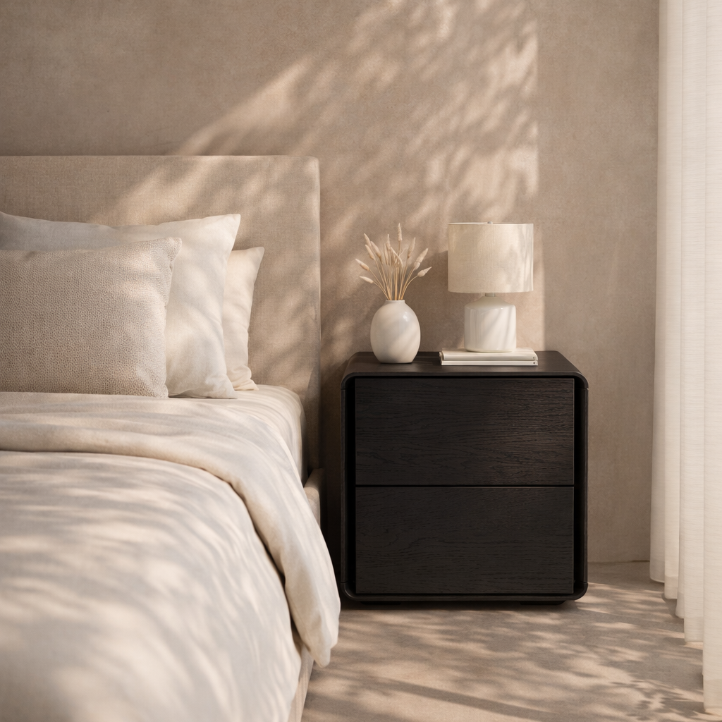 Kota Smoke Oak Bedside Table by Tommy Franks