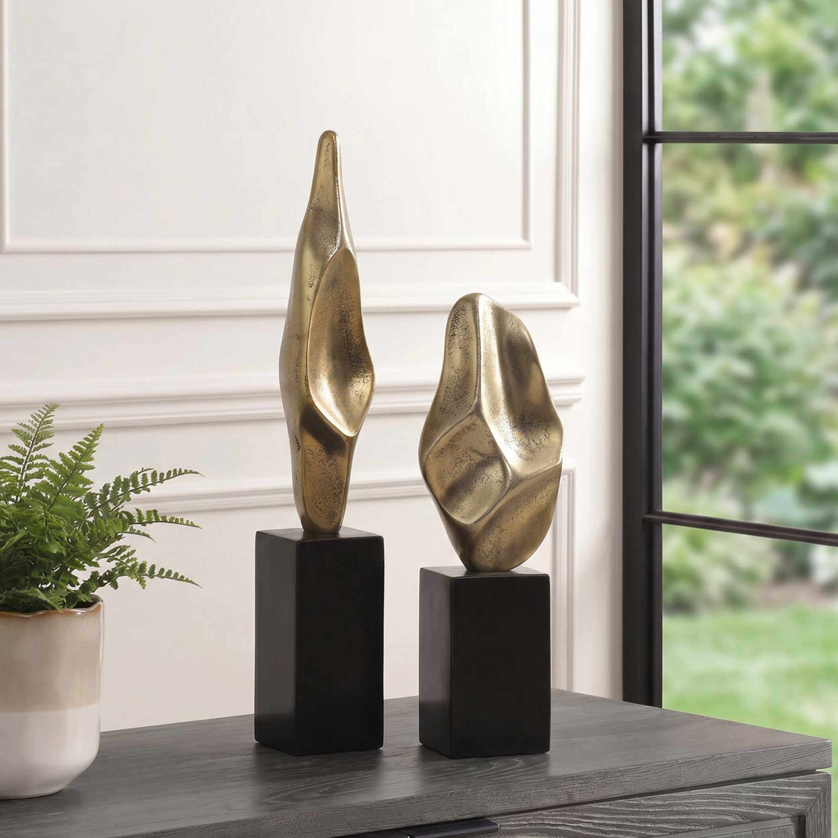 Fluid Geometry Gold Sculptures, Set of 2 by Uttermost