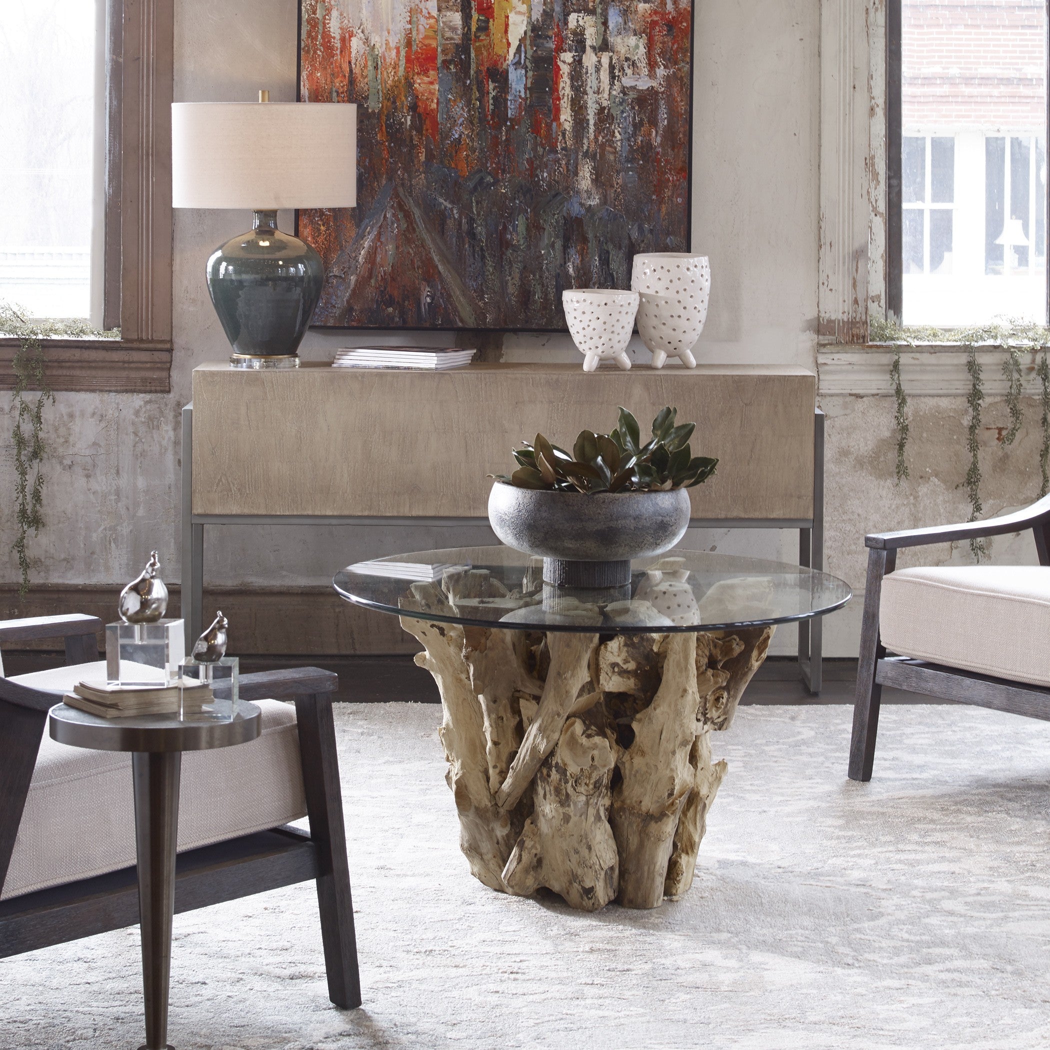 Driftwood Glass Top Coffee Table by Uttermost