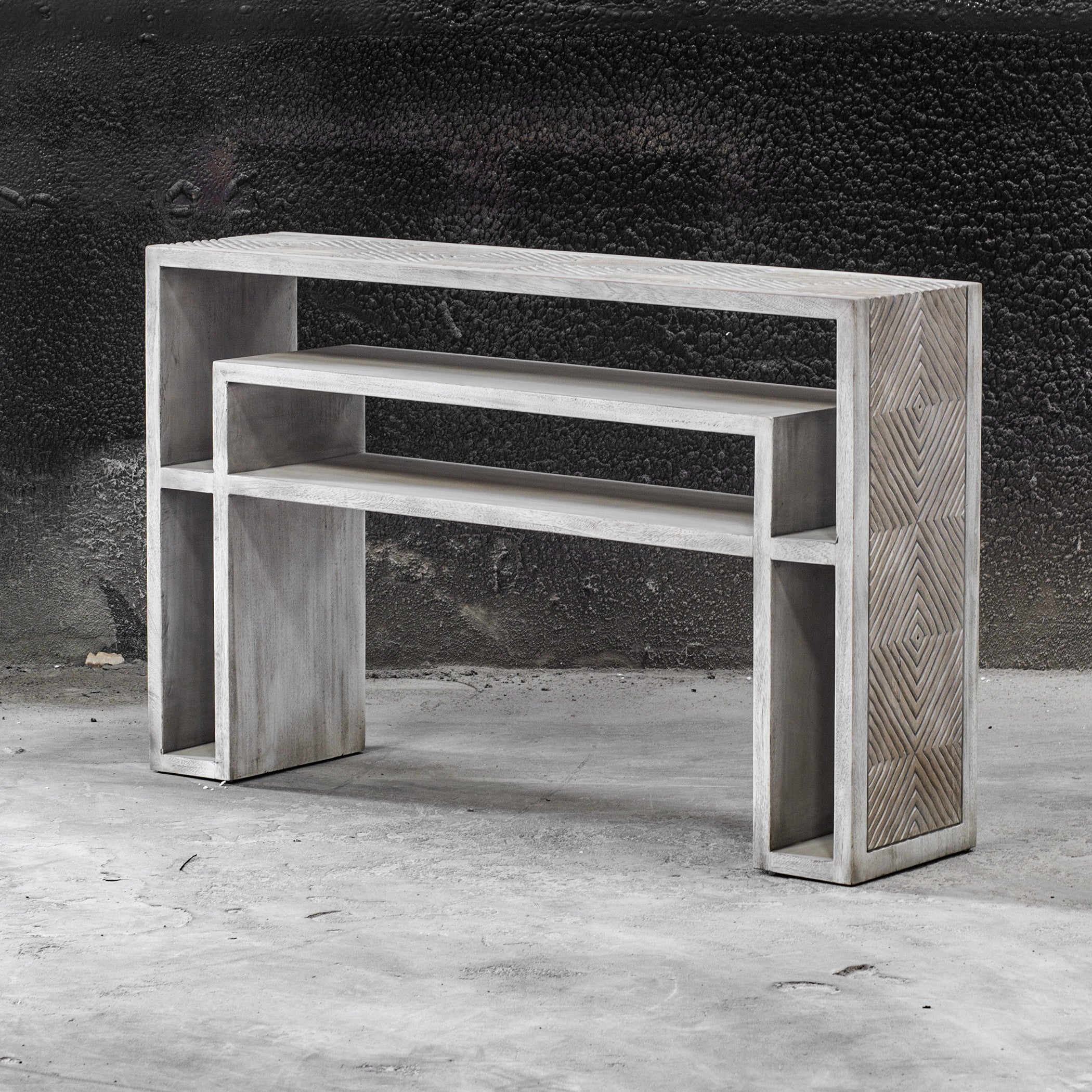 Genara Bone White Carved Console Table by Uttermost