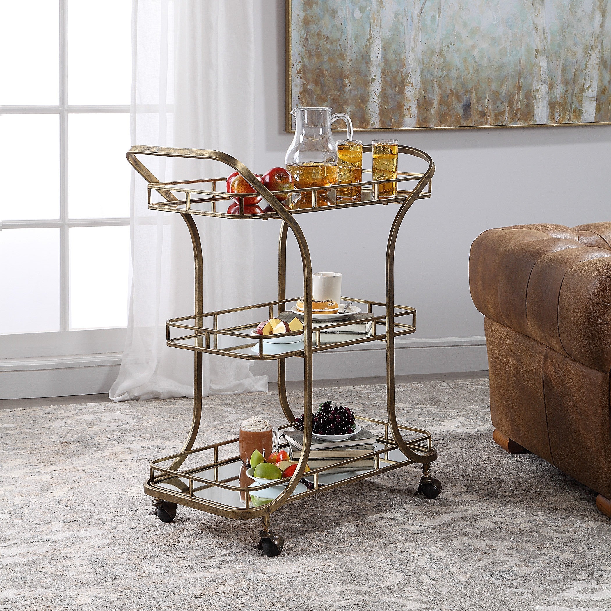 Stassi Gold Serving Cart in Gold by Uttermost