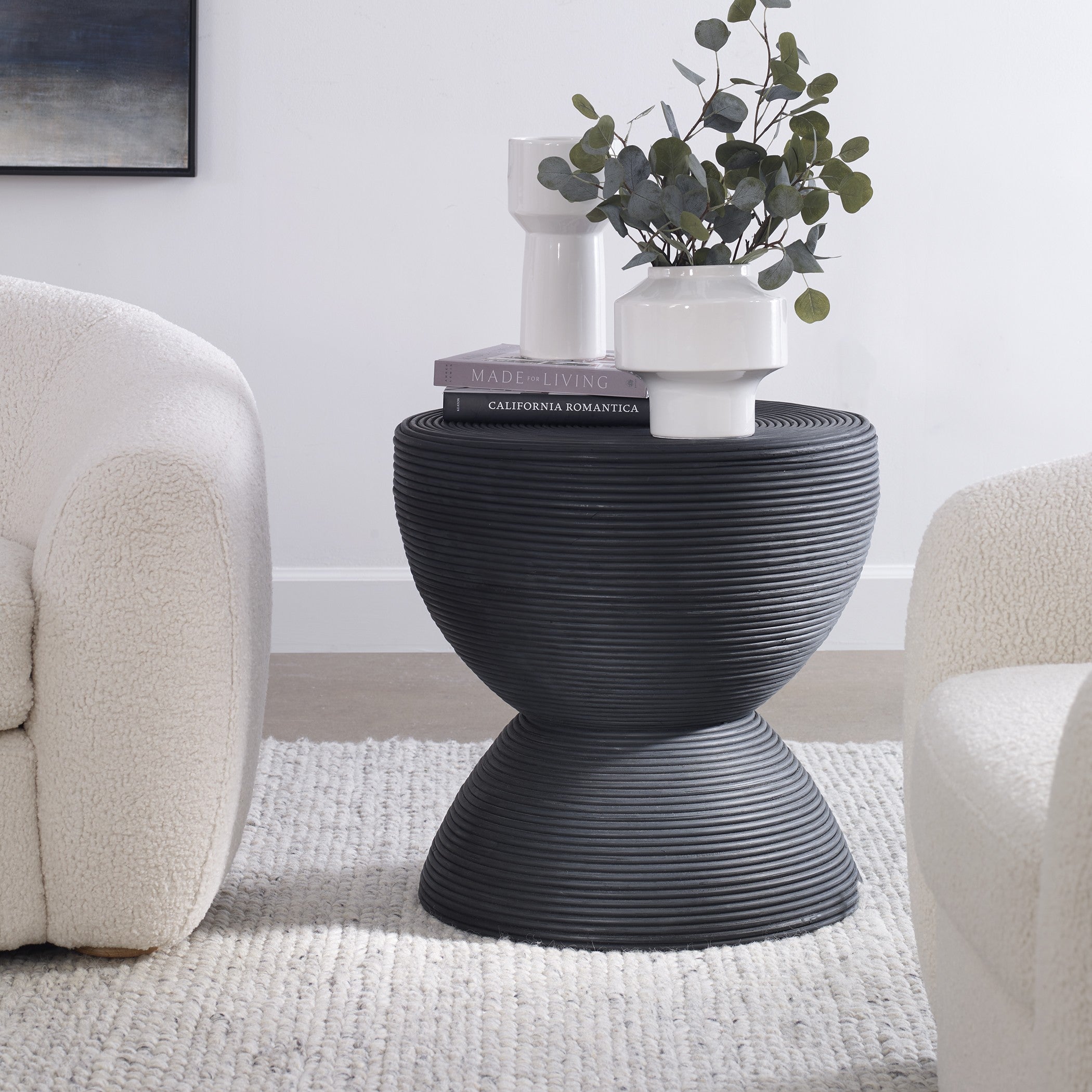 Bongo Black Rattan Side Table by Uttermost