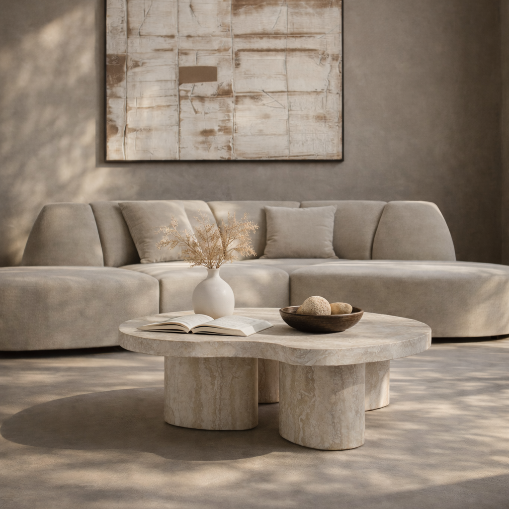 Lilac Faux Travertine Coffee Table by Tommy Franks