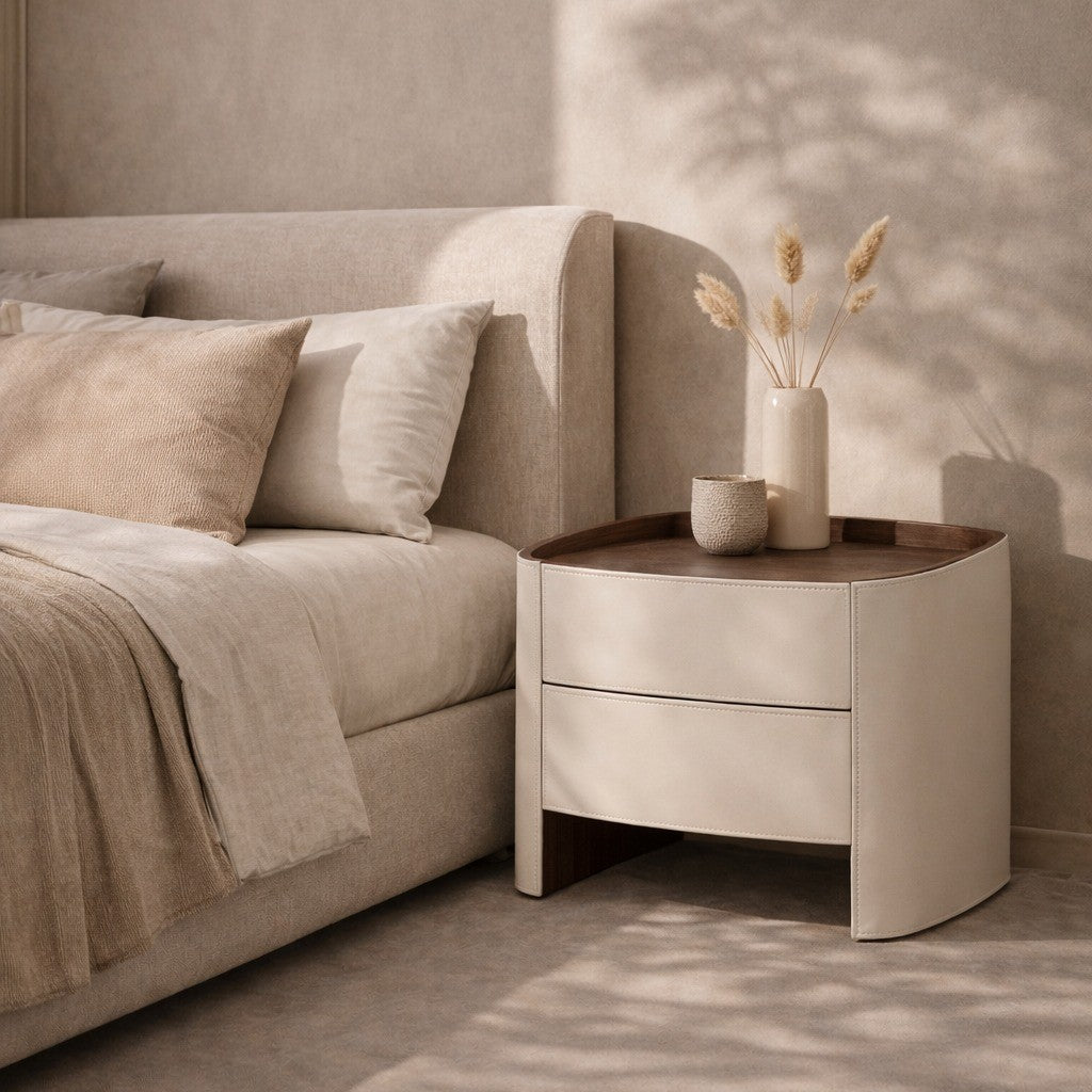 Ruffia Matte Beidge & Walnut Bedside Table by Tommy Franks