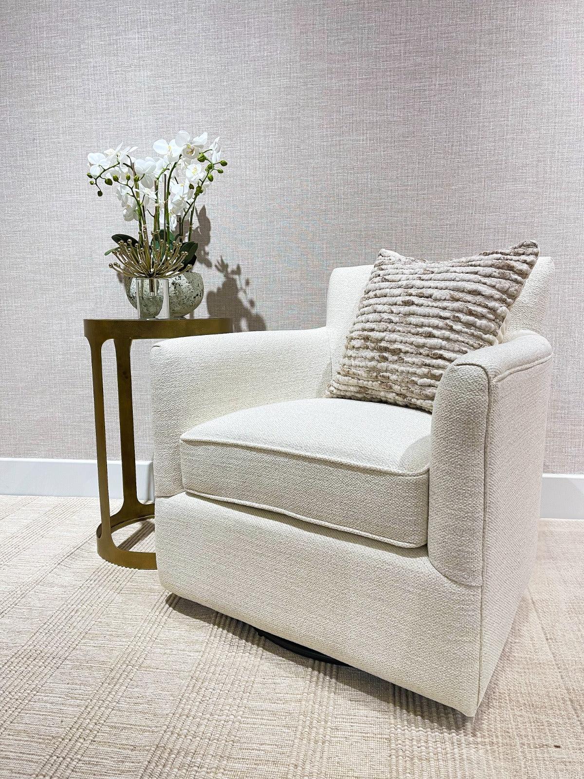 Paxford Swivel Chair in Off-White by Keiichi