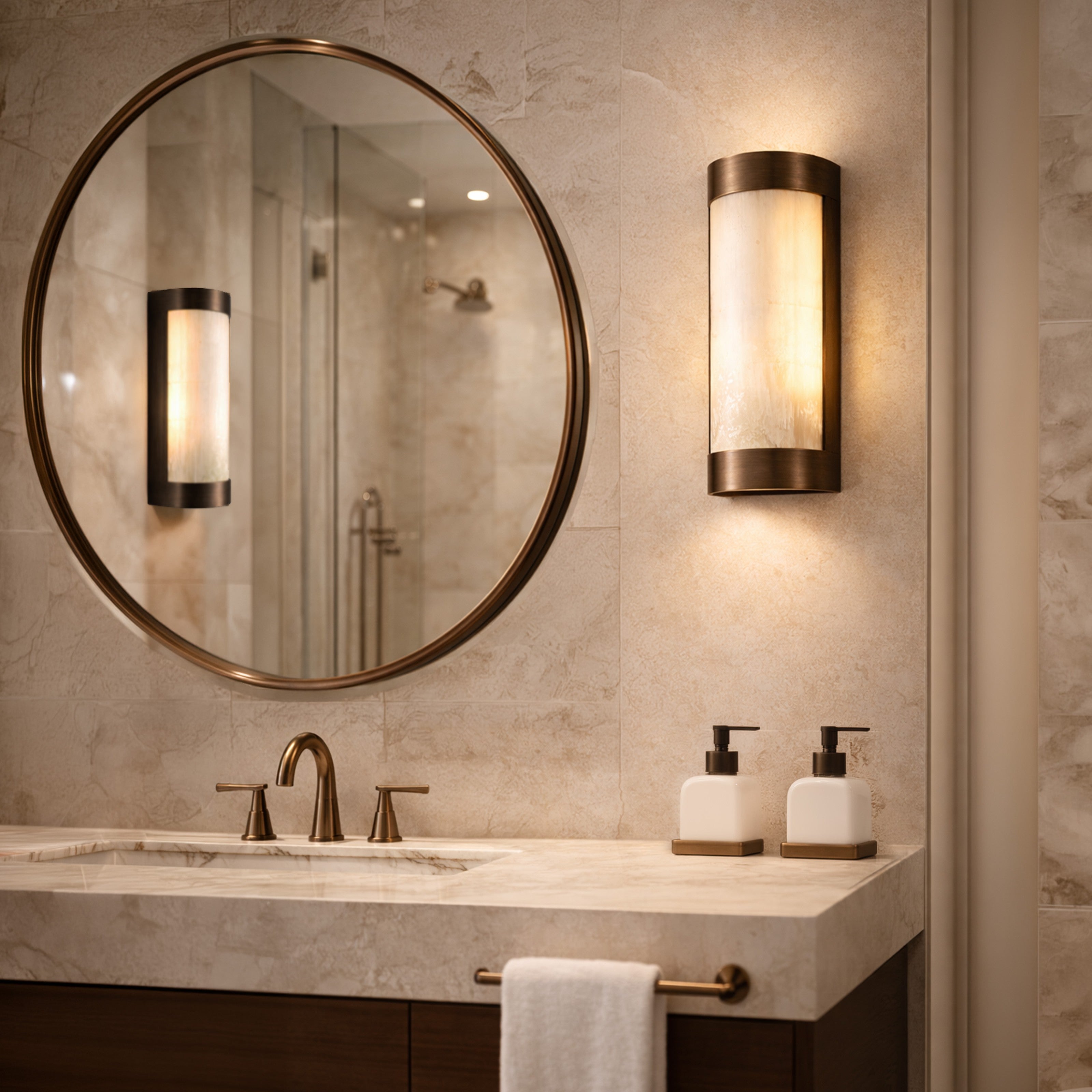 Vetra Brushed Bronze Wall Light with Natural Selenite Glass Shade by Liang & Eimil