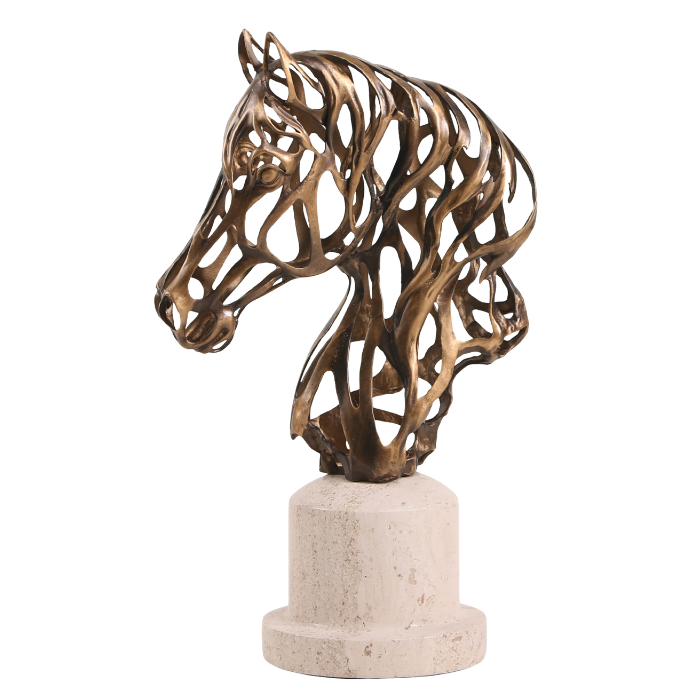 Horse Head Sculpture in Gold by Keiichi