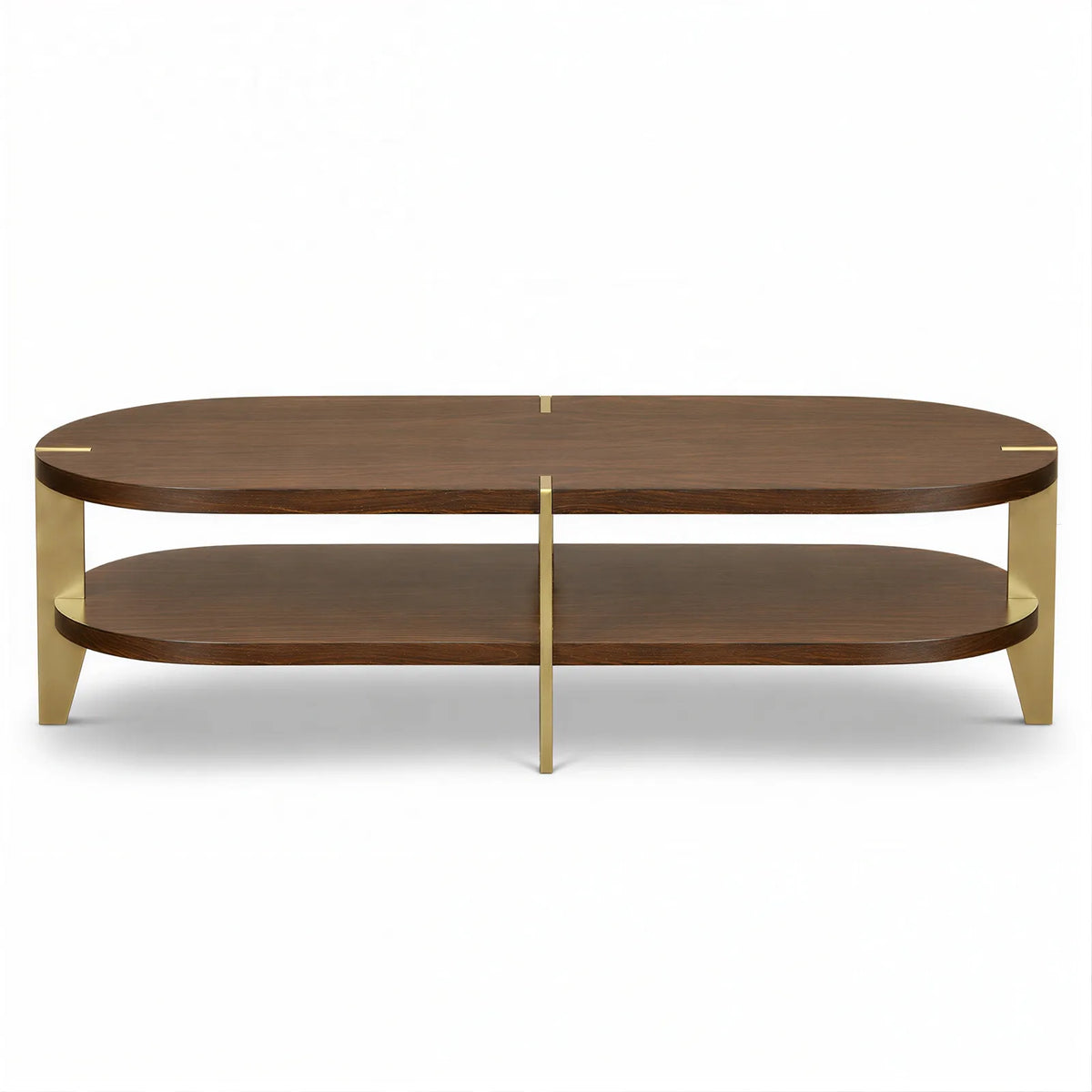 Malibu Coffee Table Walnut Wood Veneer & Brass Frame Berkeley Designs