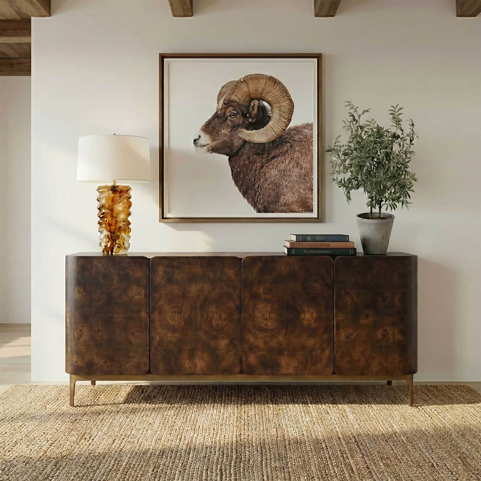 Melbourne Mappa Burl 4 Door Sideboard by Uttermost