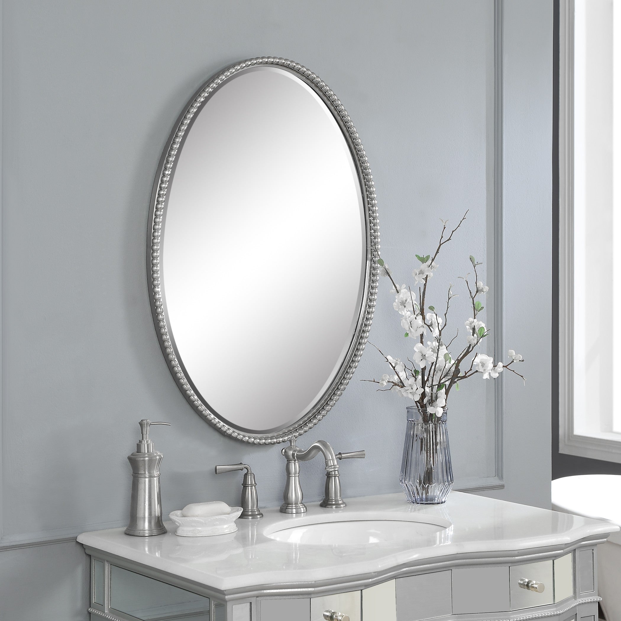 Sherise Oval Mirror in Brushed Nickel by Uttermost