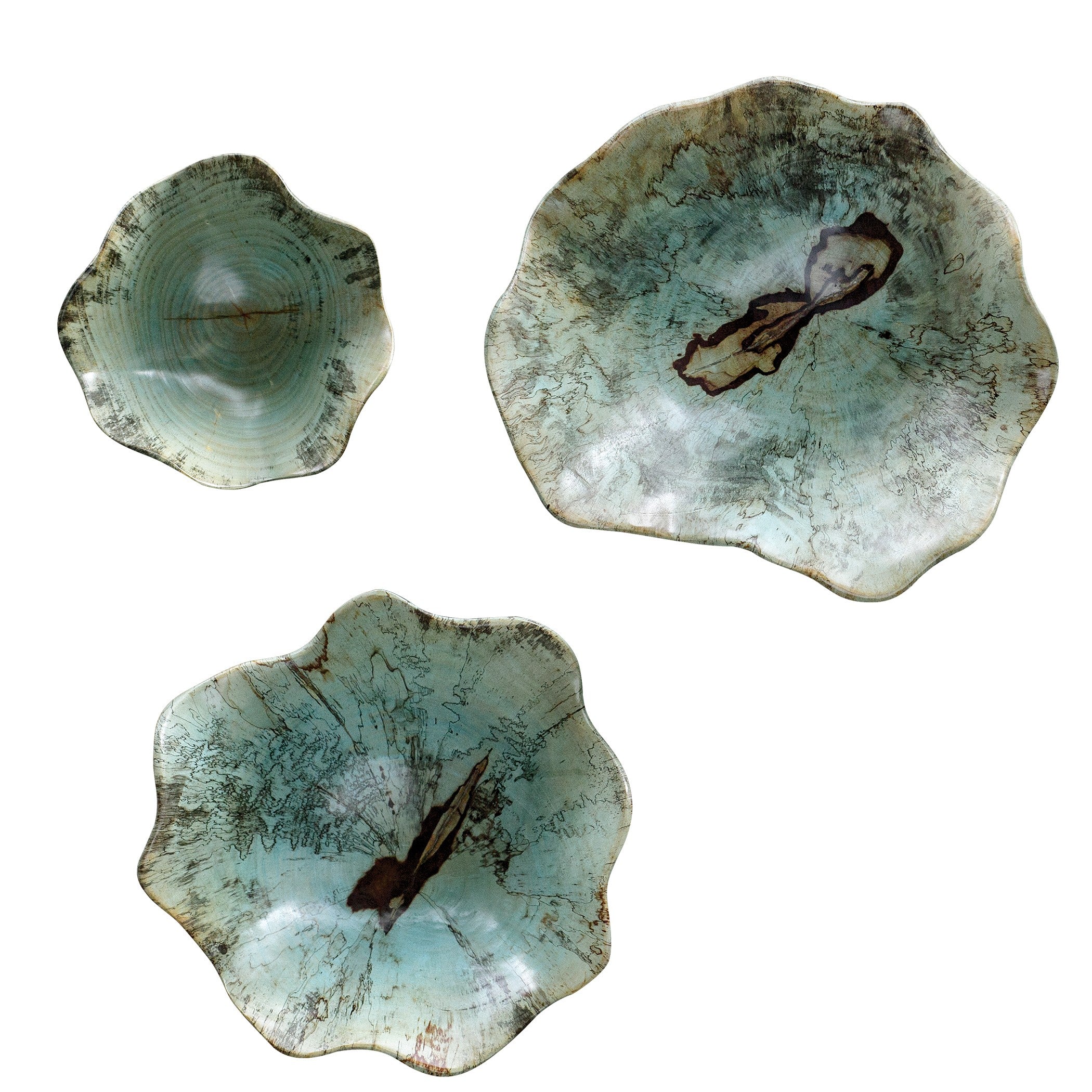 Teo Wall-Mounted Wooden Bowls in Blue - Set of 3 by Uttermost