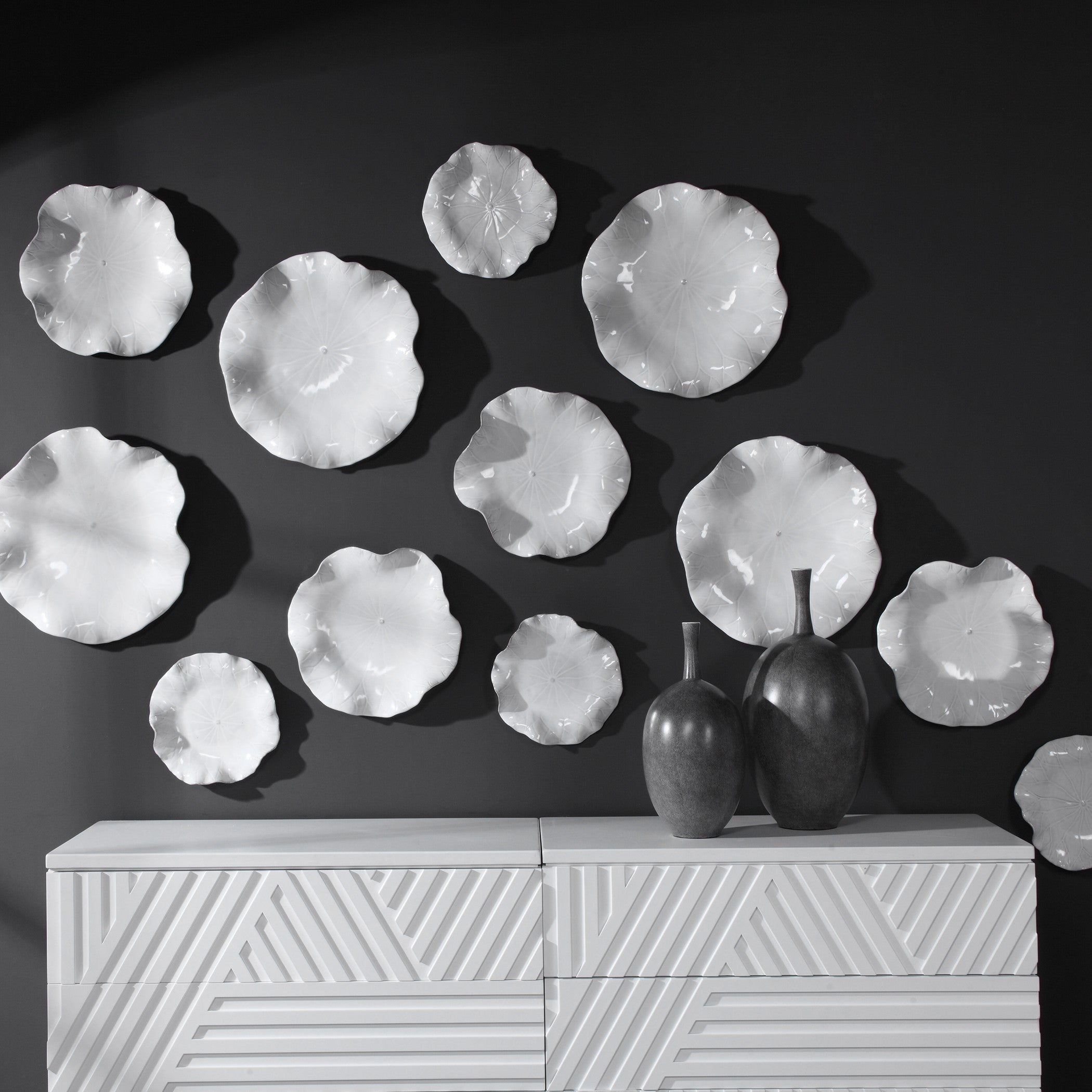 Abella Ceramic Wall-Mounted Bowls in White - Set of 3 by Uttermost
