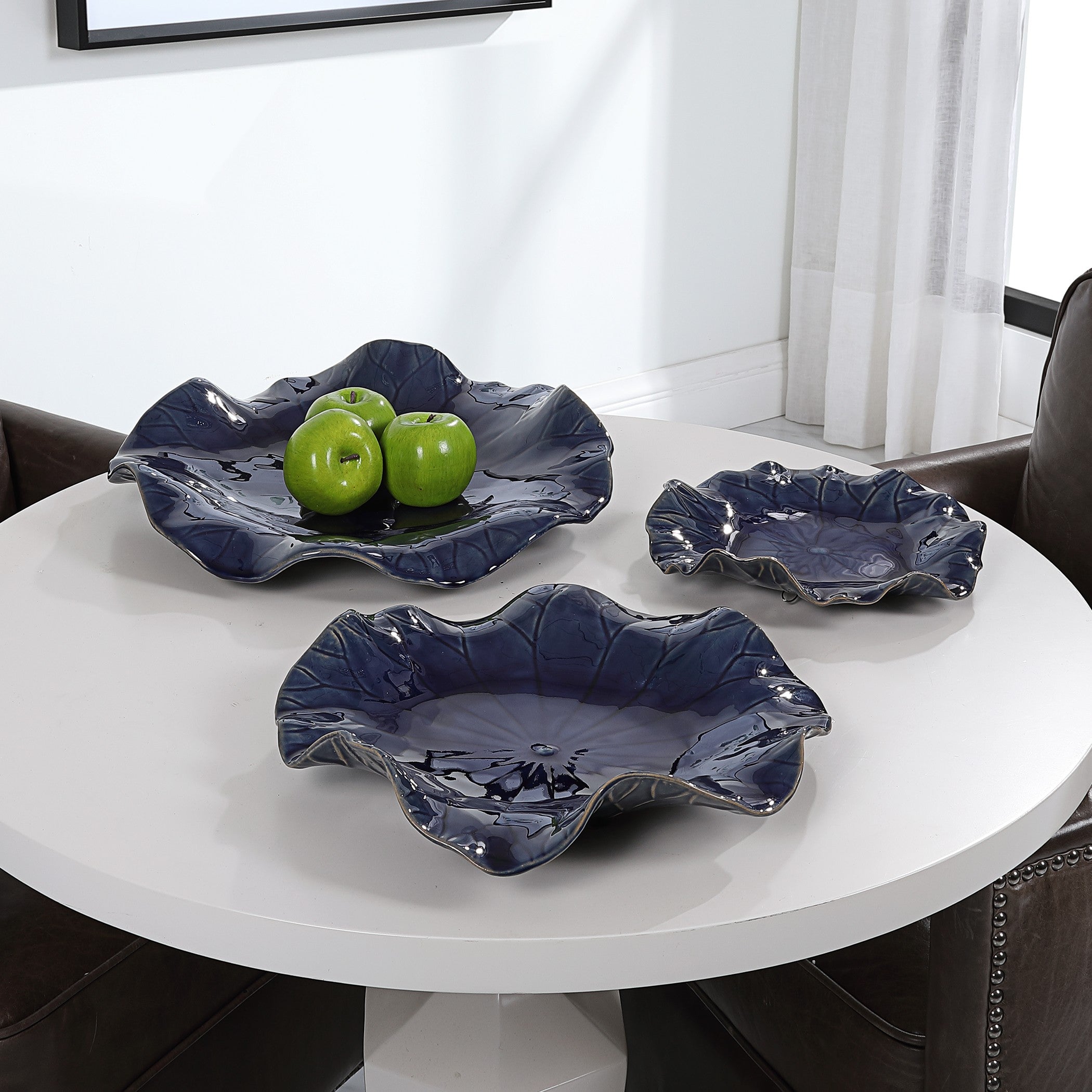 Abella Ceramic Wall-Mounted Bowls in Blue - Set of 3 by Uttermost