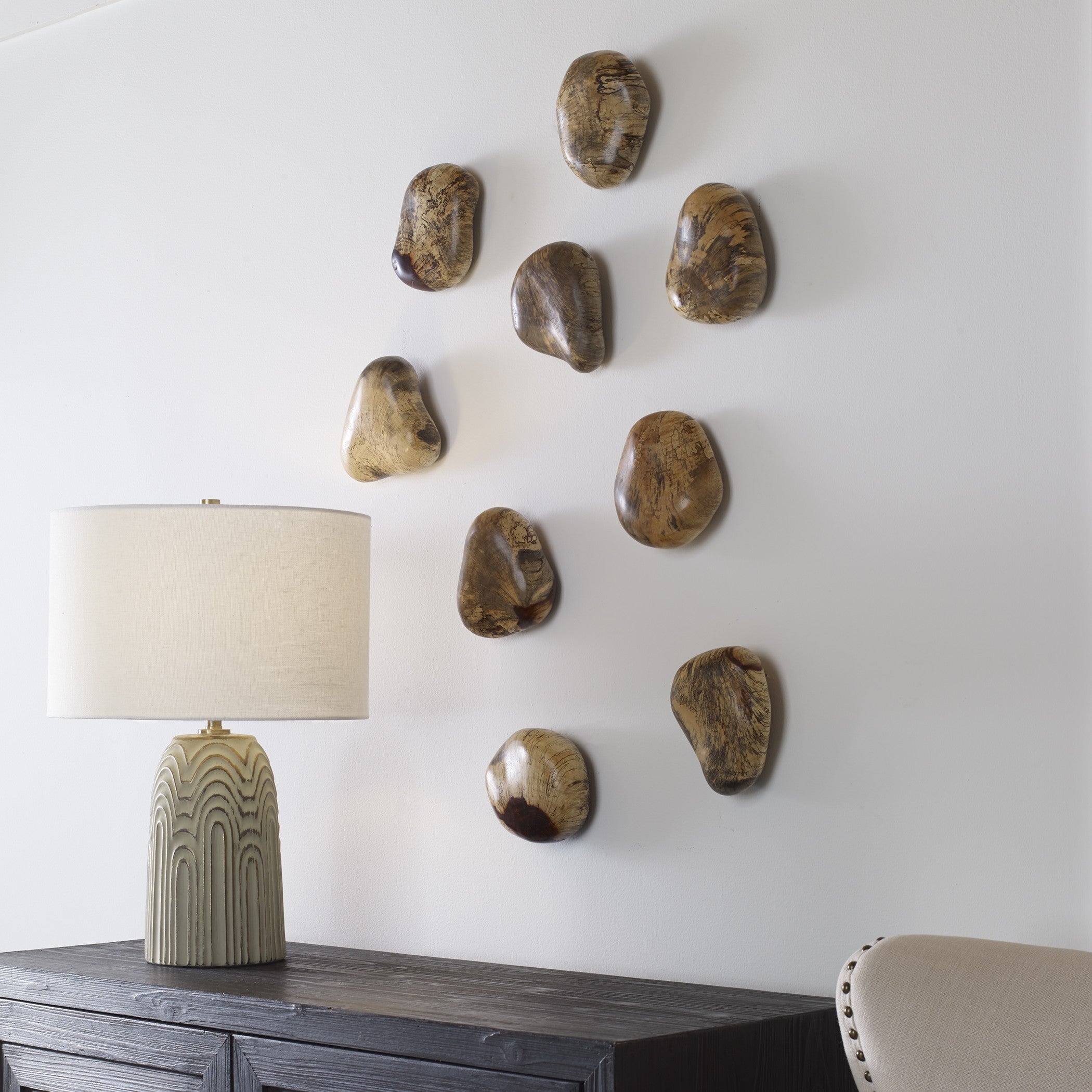 Pebbles Blonde Wood Wall Décor - Set of 9 by Uttermost