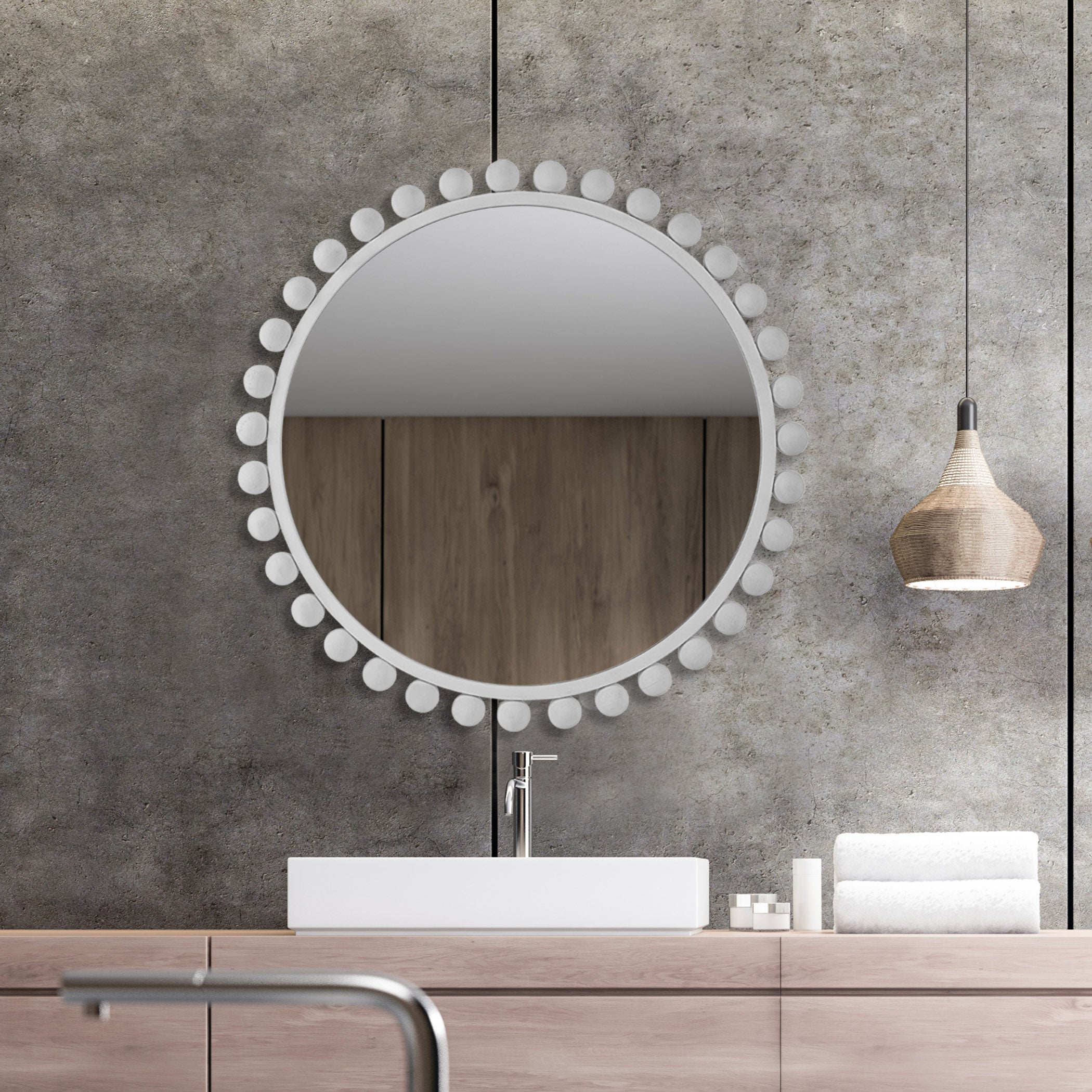 Cyra White Round Mirror by Uttermost