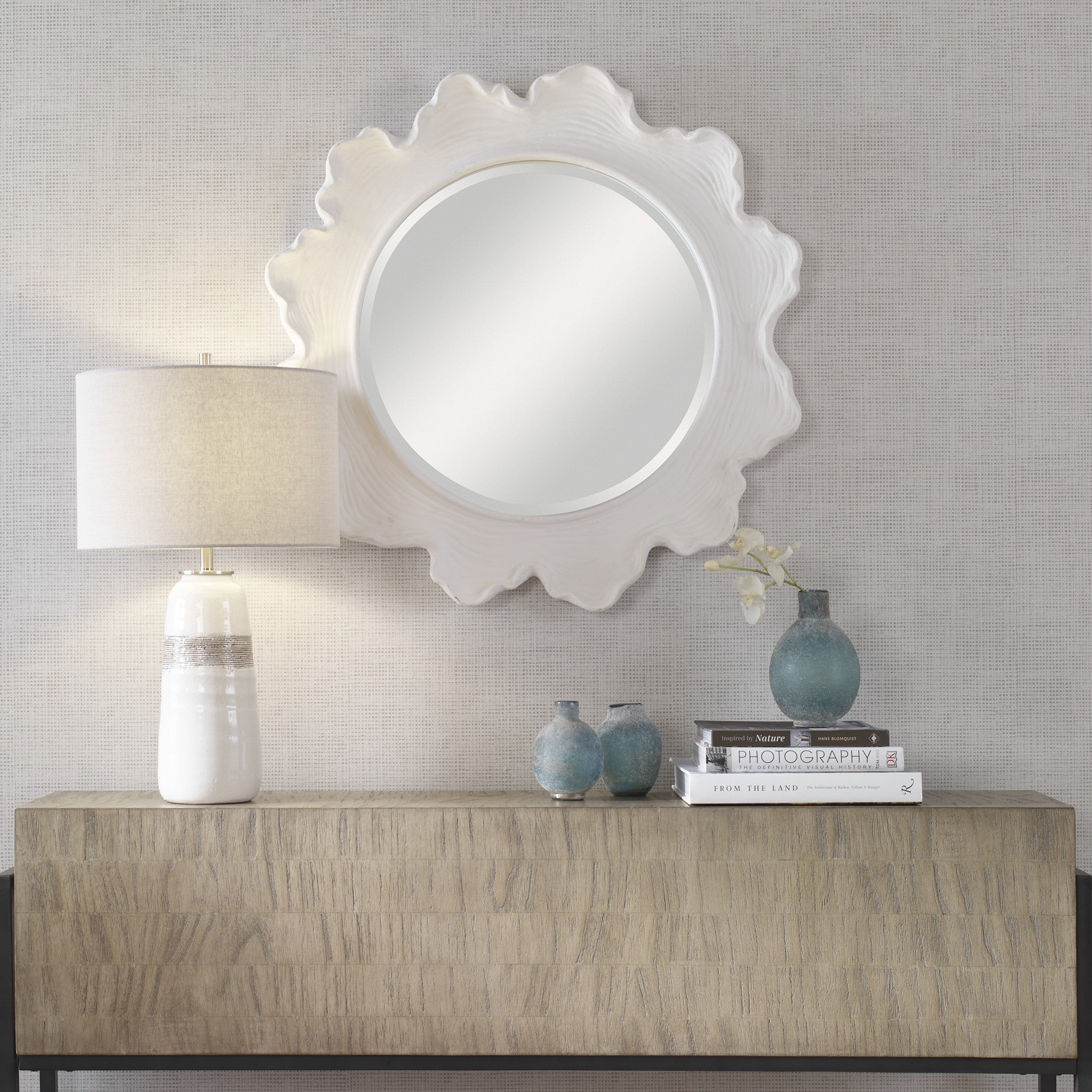 Sea Coral White Round Mirror by Uttermost