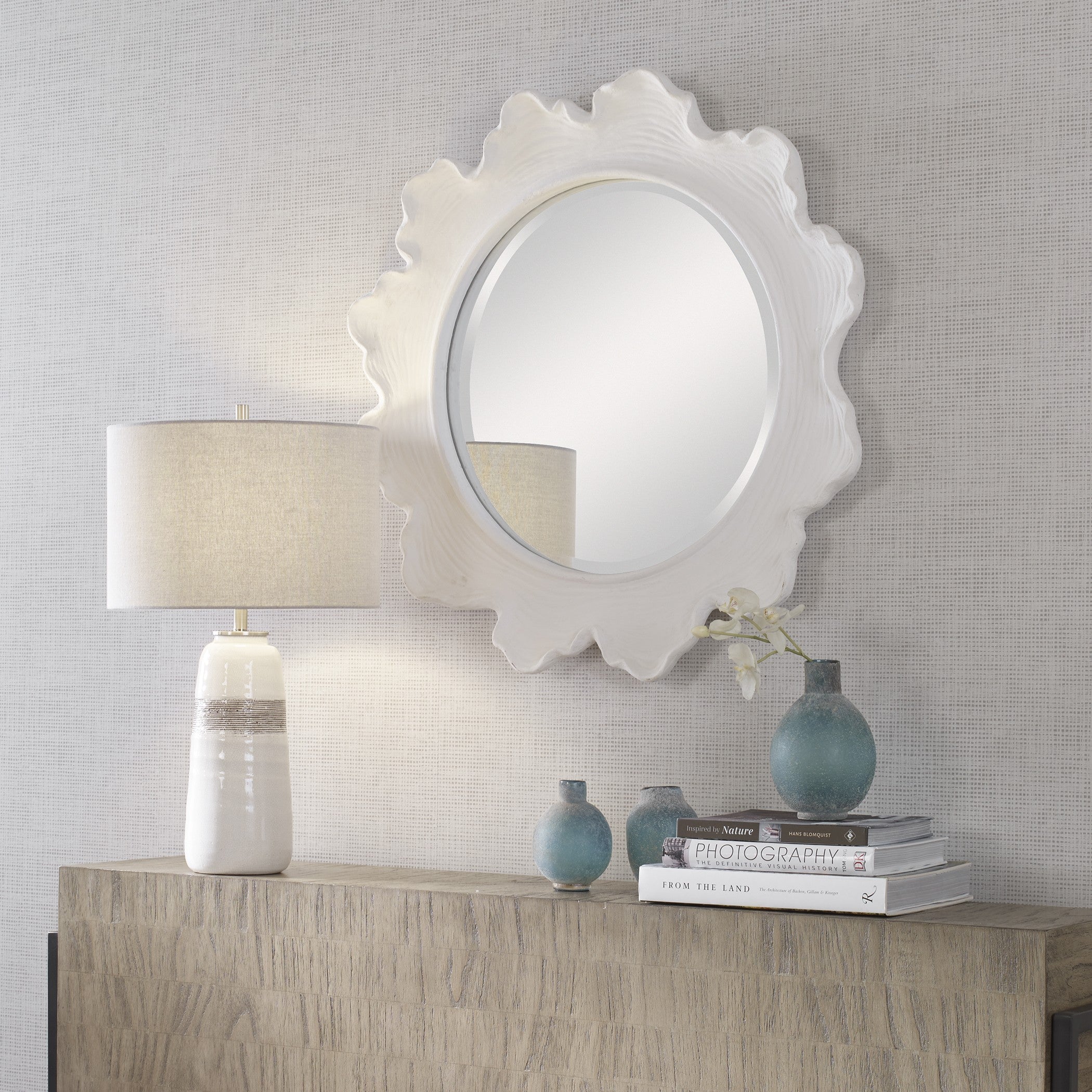 Sea Coral White Round Mirror by Uttermost
