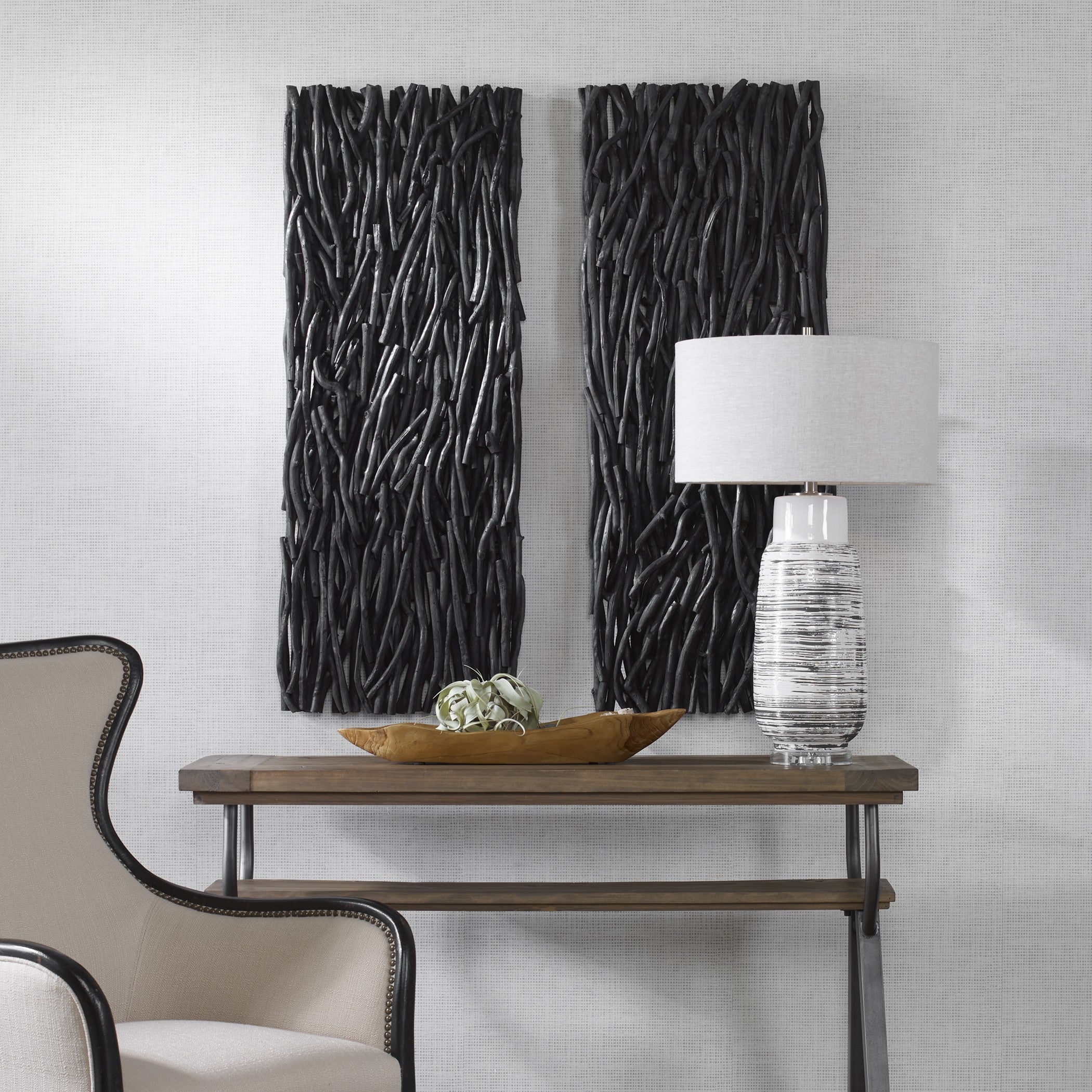 Gathered Teak Black Wood Wall Decor by Uttermost