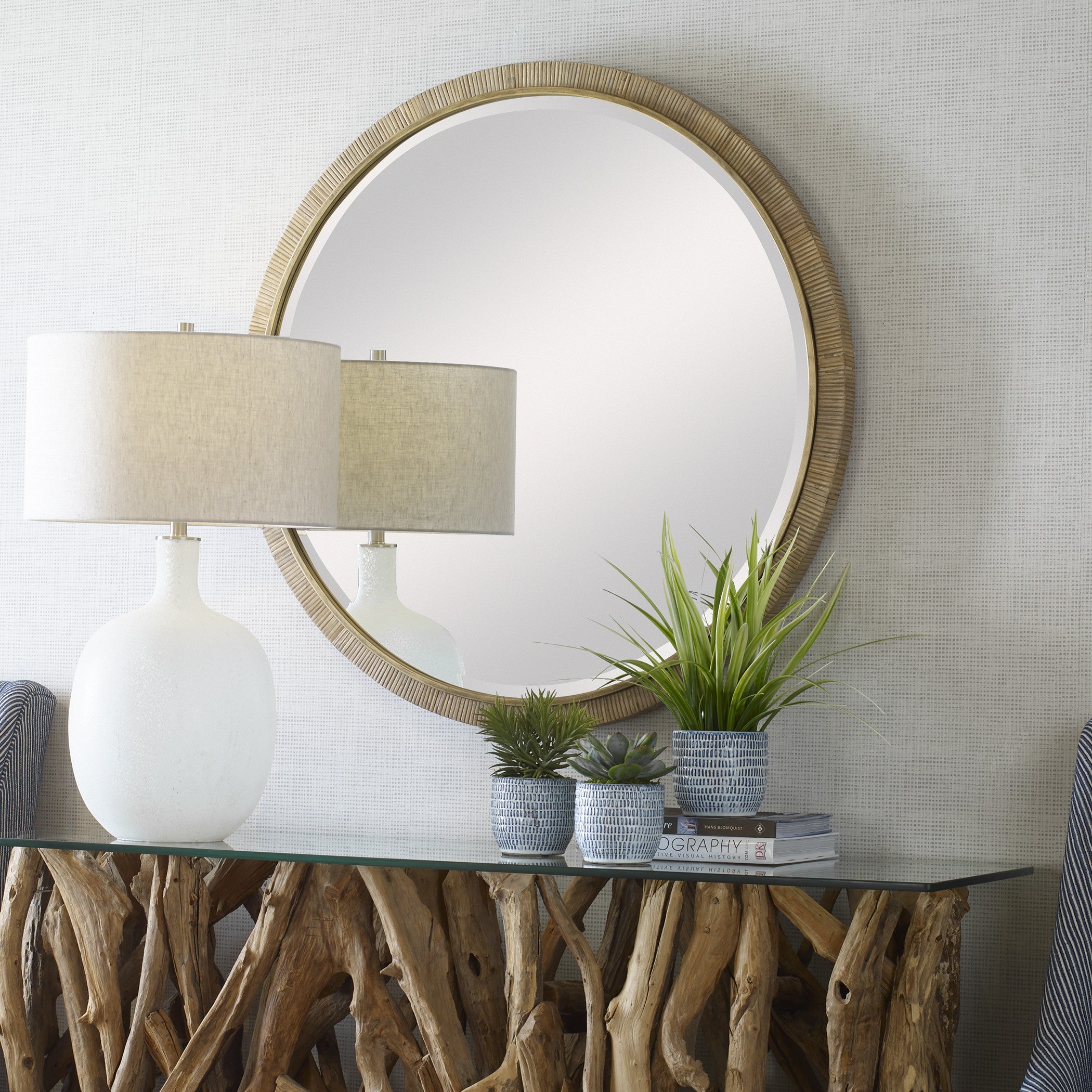 Paradise Round Rattan Mirror by Uttermost