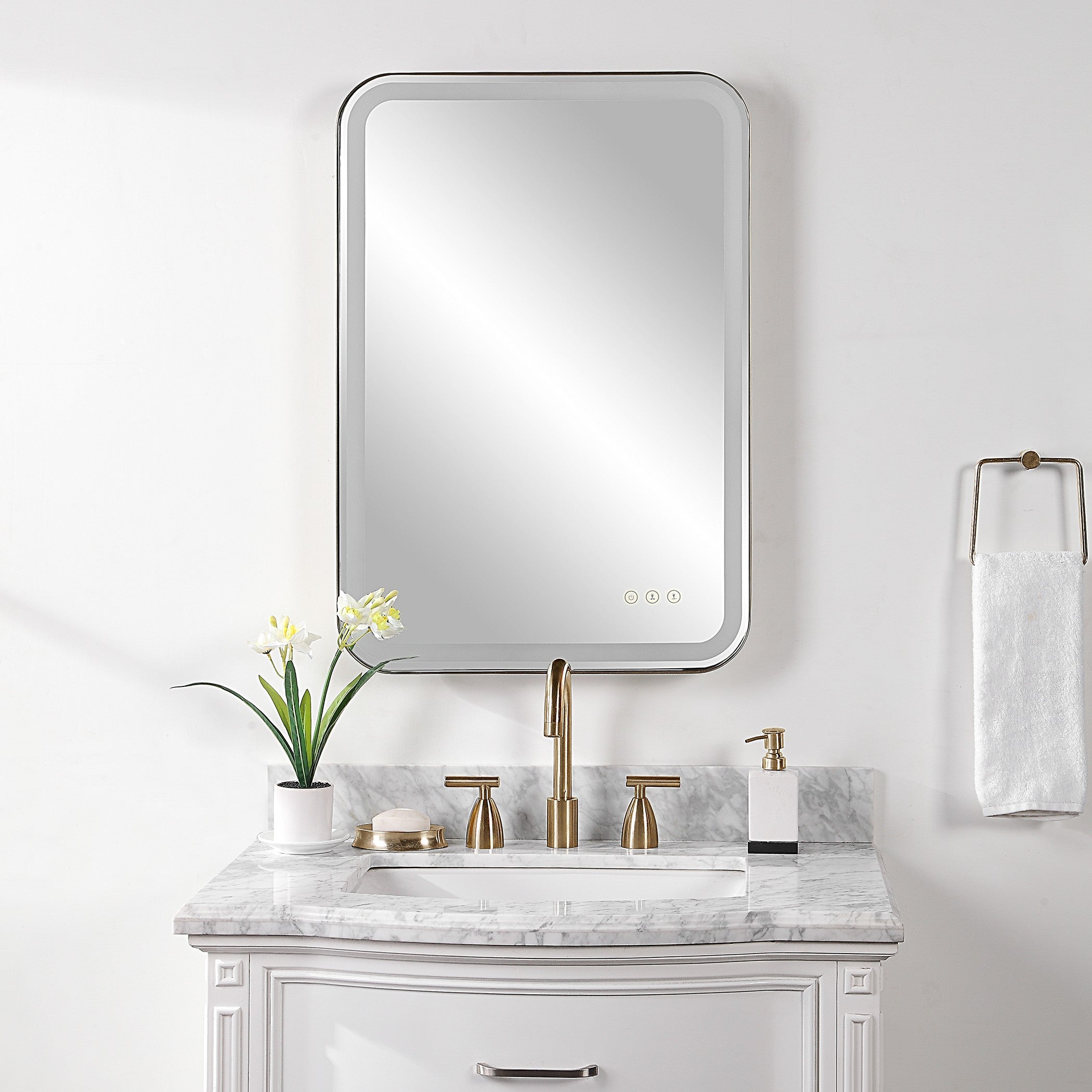 Crofton Rectangular Light Up Mirror in Black by Uttermost