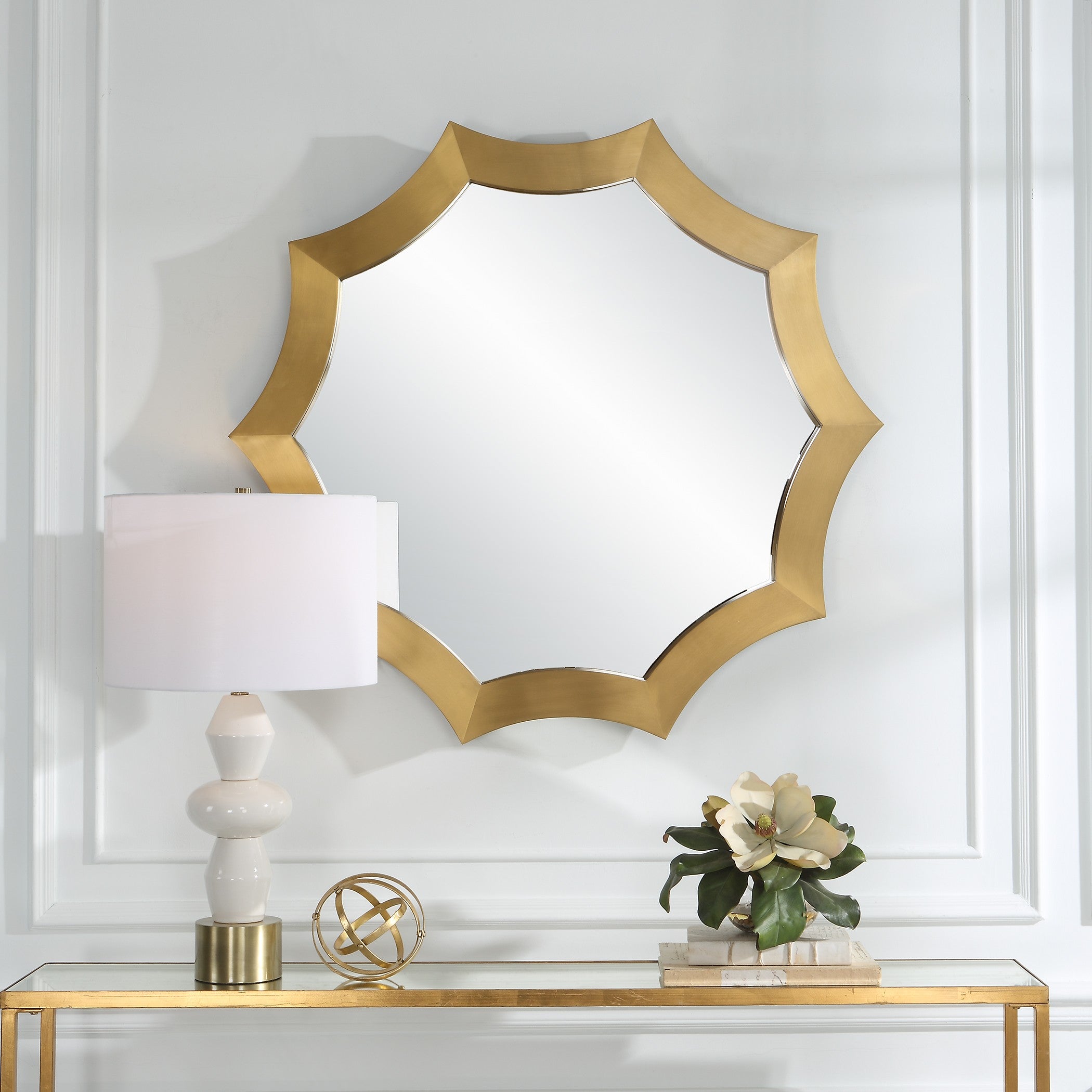 Flare Brushed Brass Round Mirror by Uttermost