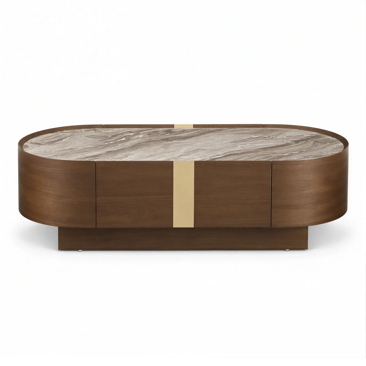 Oslo Gold & Walnut Veneer Oval Coffee Table with Ceramic Top Berkeley Designs
