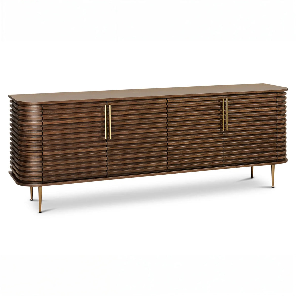 Paris Brown Walnut Wood & Brass Sideboard Berkeley Designs