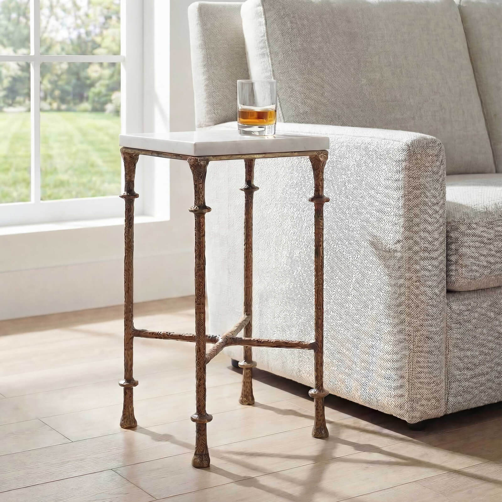 Penelope Square Side Table in White Marble by Uttermost