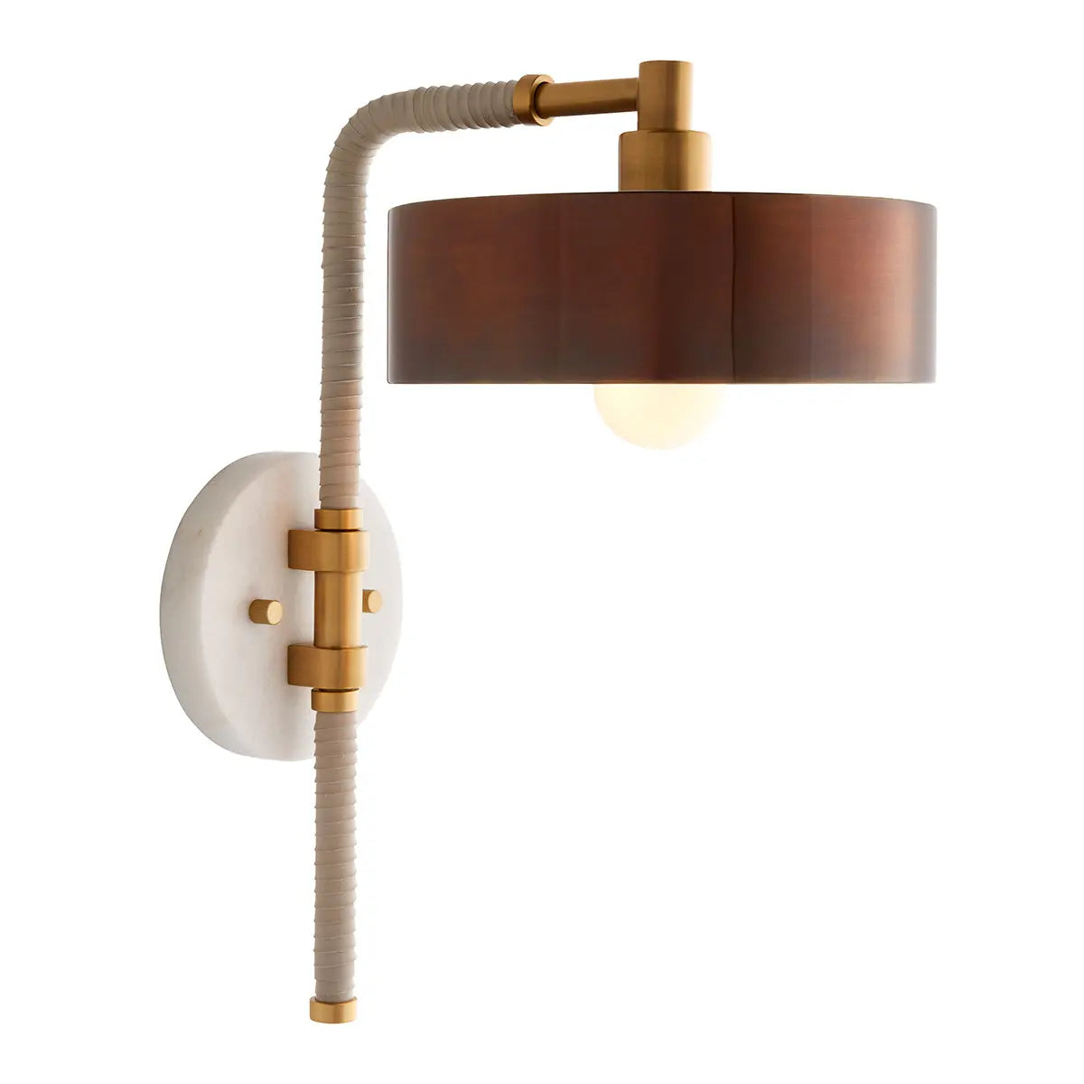 Aaron Antique Brass Wall Light with White Marble & Cream Leather by Arteriors